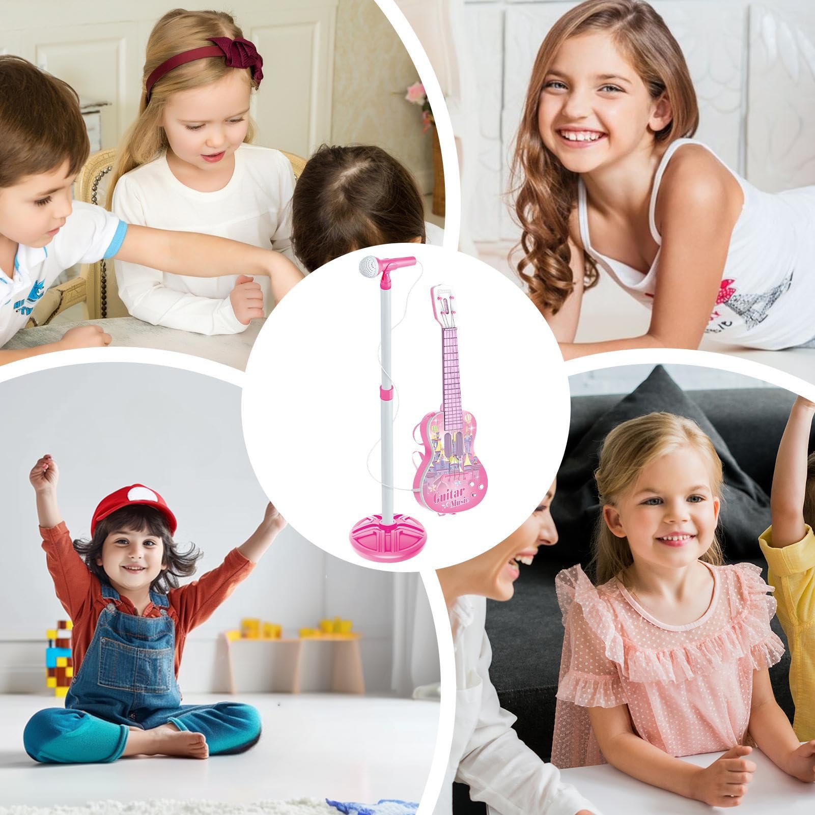 Chitarra Giocattolo Per Bambini Giocattolo Strumenti Musicali | Kit Apprendimento con Chitarra e Microfono Per Viaggi Camera Dei Giochi Scuola Asilo Feste Di Gruppo