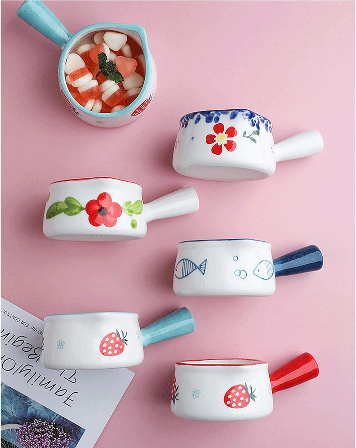 Hand-Painted underglaze Painted Gravy Boat, Ceramic Sauce Boat, Delicate and Durable Household Condiment Boat with Handle Milk jug (Color: D) (D)