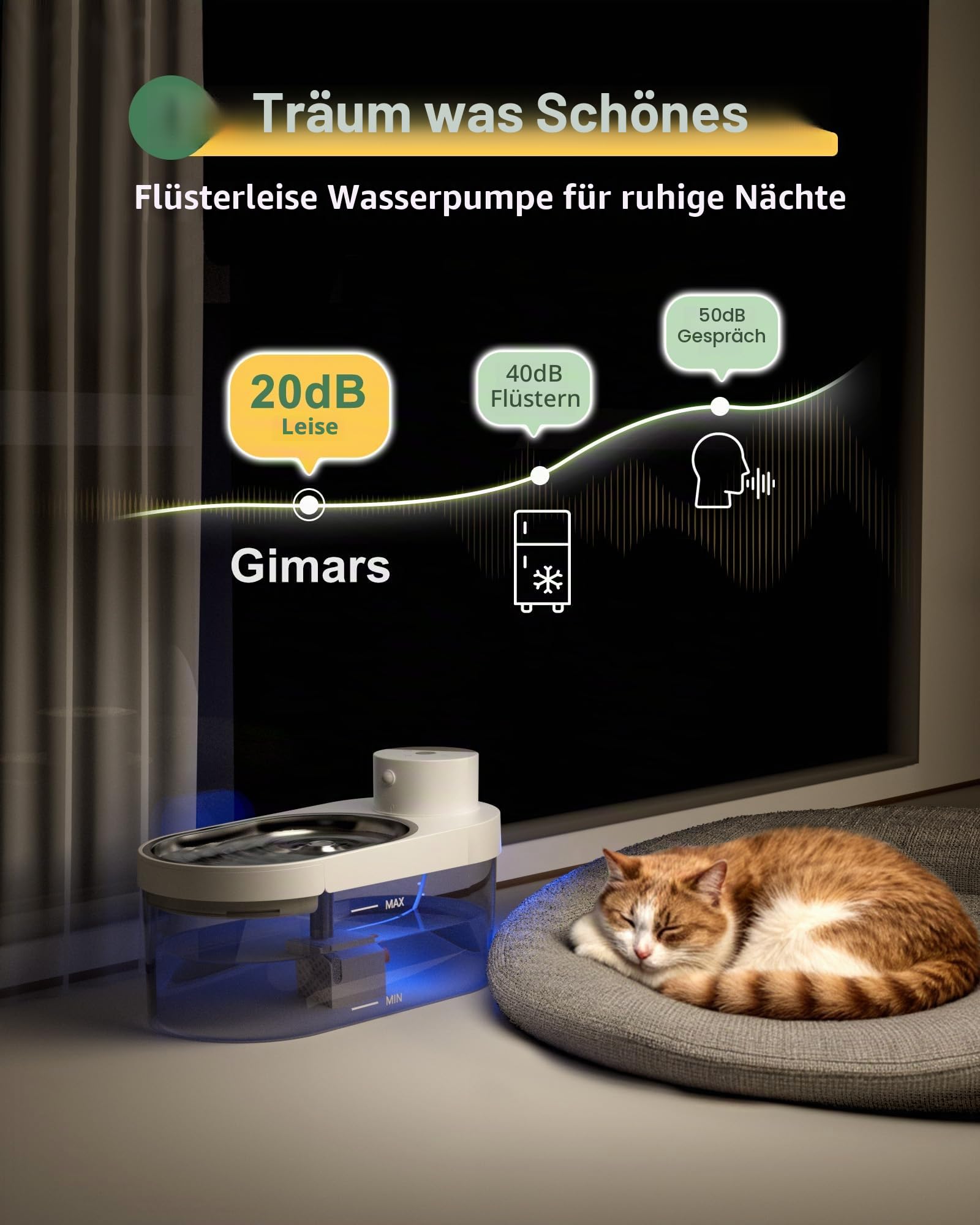 Gimars 4L UltraLeiser BPA-frei Katzenbrunnen Kabellos mit Bewegungsmelder, 5000mAh Akku, Trinkbrunnen für Katze Kabellos, Wasserbrunnen für Katzen mit Sensor, Katzentrinkbrunnen ohne Kabe