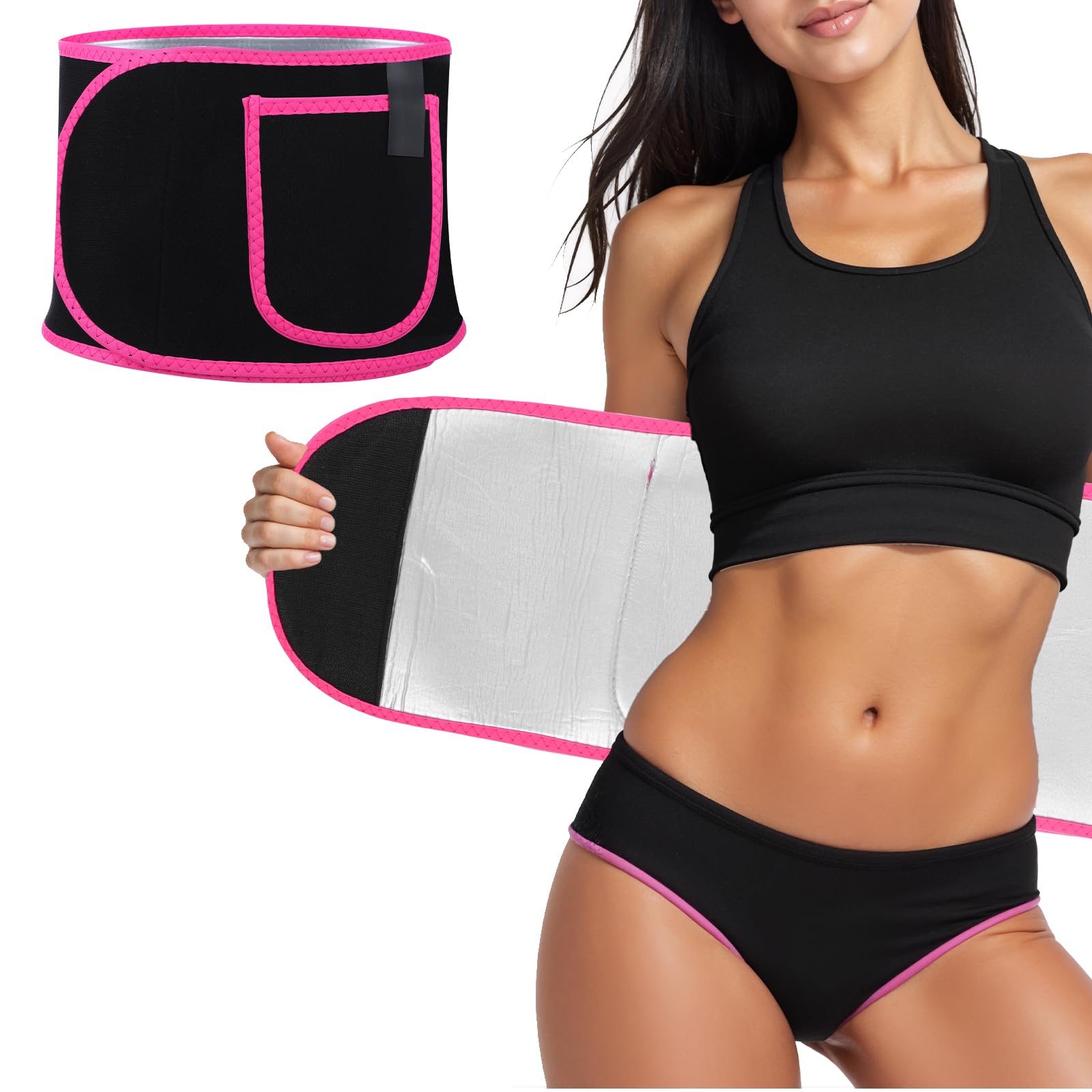 Wanmu Waist Trainer for Women, Elastic Workout Sweat Trainer for Stomach Weight Loss, Heat Retention Waist Trimmer Band for Workout, Easy to Clean Red