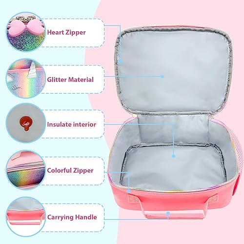 Miniatura 5 de RLGPBON Bolsa de almuerzo para niños, lonchera aislada para niñas, bolsa de almuerzo para niños y adolescentes, bolsas de viaje lindas para