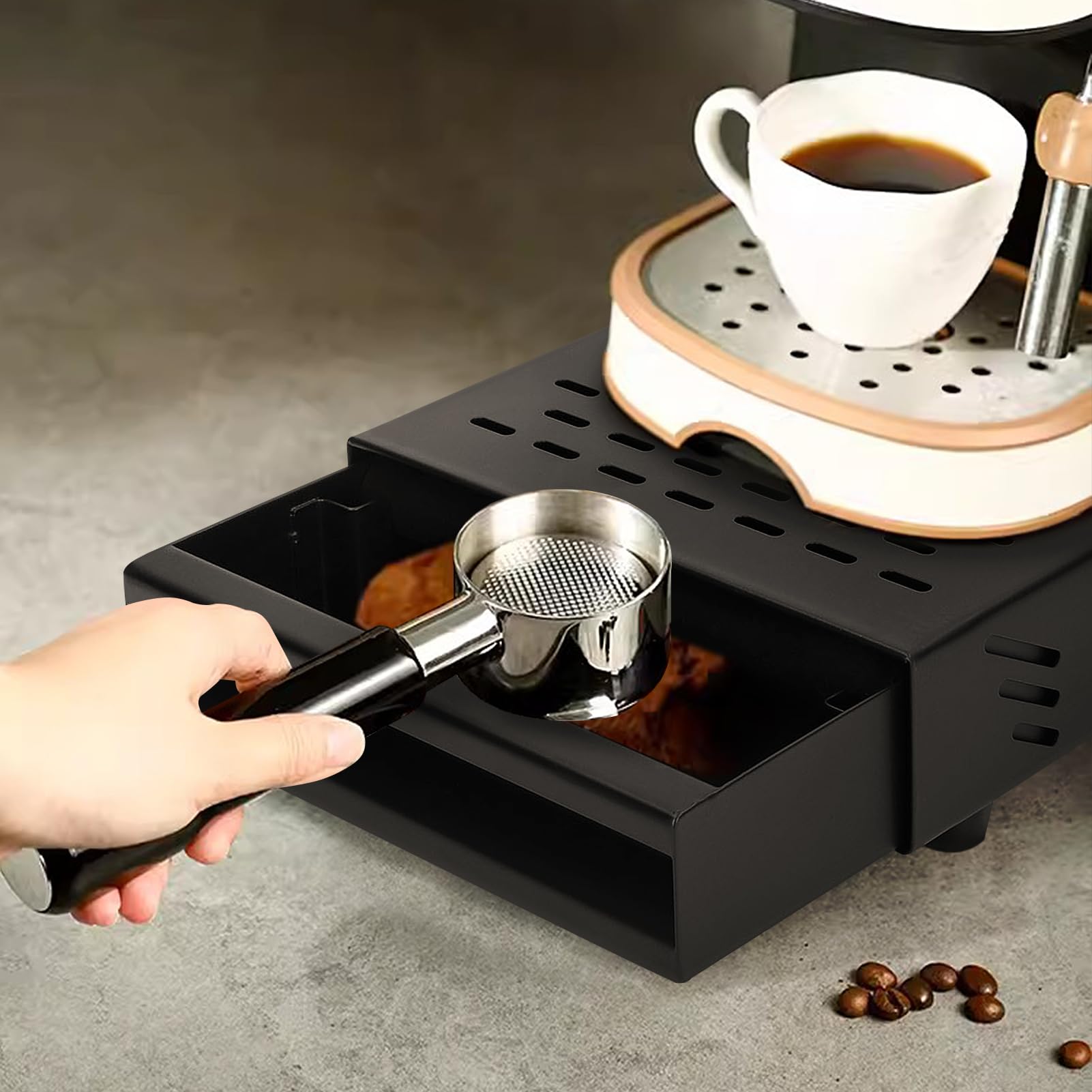 Kaffee-Abklopfbehälter aus Edelstahl, Sudschublade für Espresso Siebträgermaschine, Kaffee-Knockbox-Schublade mit Herausnehmbarer Abklopfstange für Zuhause Café Büro Bar | 28 x 18 x 5cm