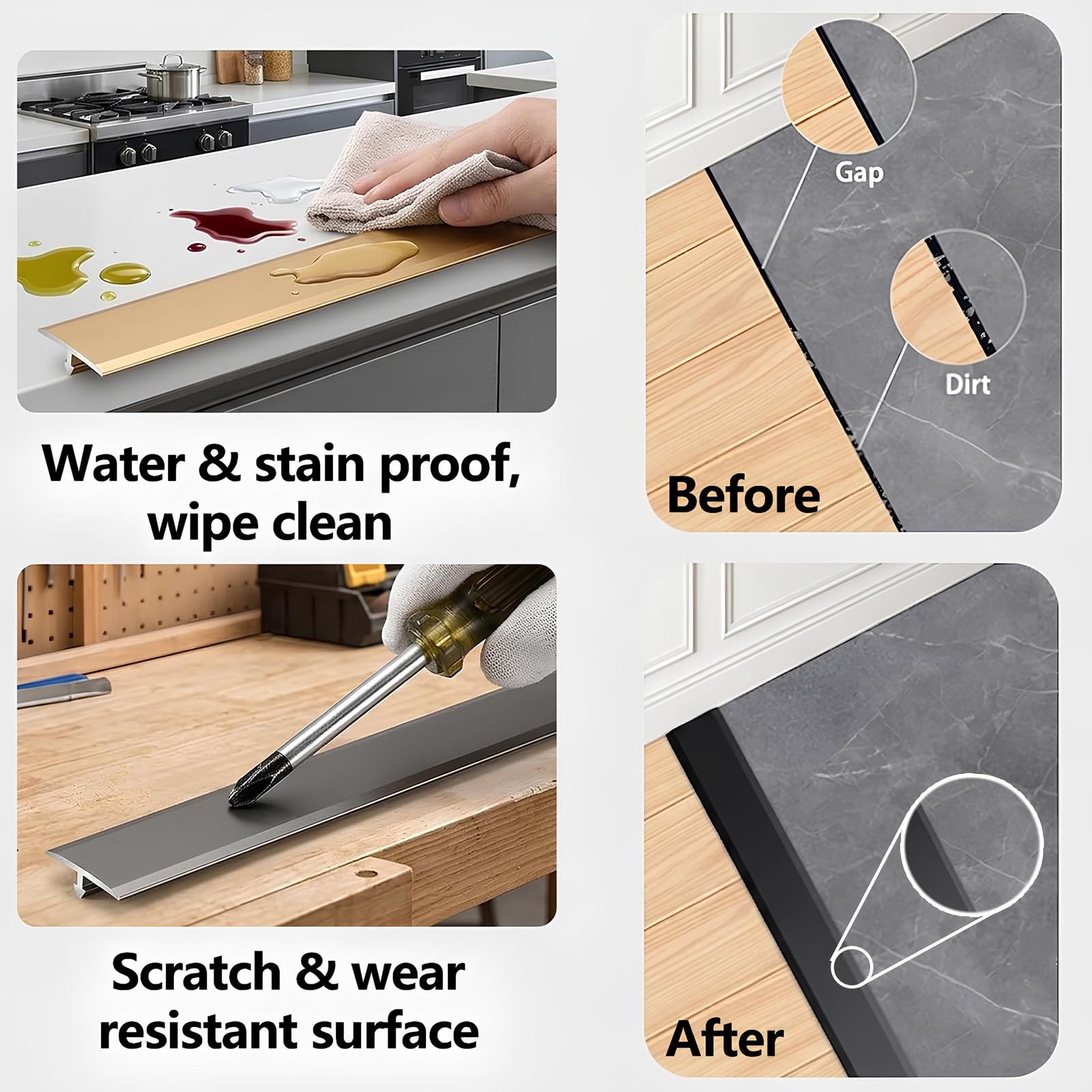 Profilo A T Per Transizione Pavimenti Profilo In Lega Di Alluminio | Per Pavimenti Laminati Striscia Divisoria per Transizioni Fluide e Senza Interruzioni(Black,2cmx110cm)