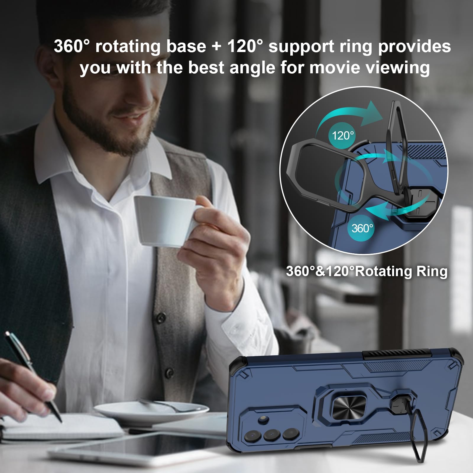 Funda para CMF Phone 2 Pro, Carcasa Antigolpes con Soporte anular metálico, Case Protectora de Grado Militar, Negro — view 459
