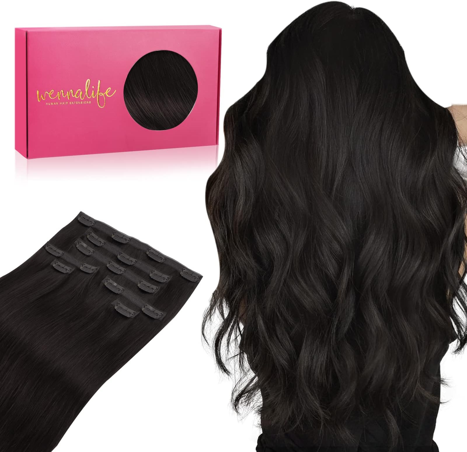 WennalifeGenius Seamless Clip in Hair Extensions Human Hair 150g 7pcs 22 Inch Ultra Invisible 50% Thinner Seamless Hair Extensions Clip In Natural Black Hair Extensions Real Human Hair