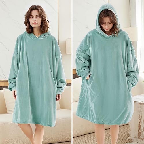Vista 40 de LetsFunny Manta con capucha, manta de forro polar Sherpa de gran tamaño, súper suave, cálida y acogedora con bolsillo gigante, para mujeres, Aguacate