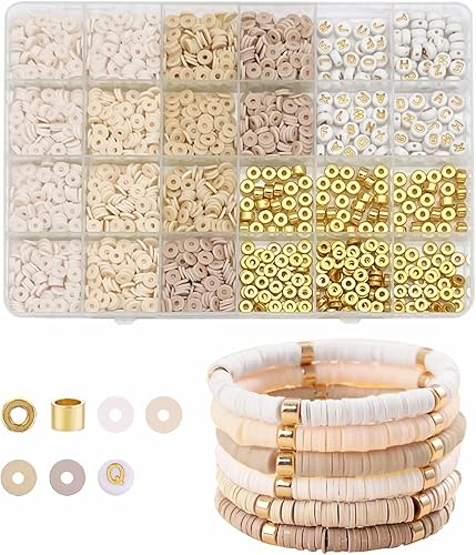 EMUFOOK Juego de 2064 cuentas de arcilla para hacer pulseras, para niñas y adultos, 4 colores, cuentas de arcilla para suministros de joyería, kit