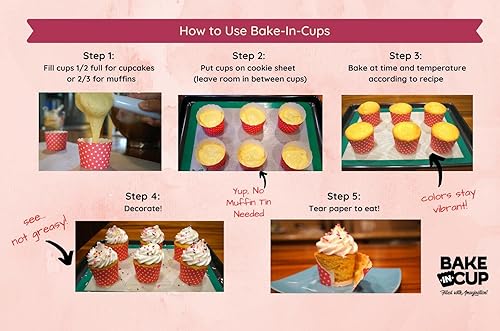 Miniatura 6 de BAKE-IN-CUP Paquete de 50 vasos de papel para hornear, forros desechables a prueba de grasa para magdalenas (grandes, lunares turquesas)