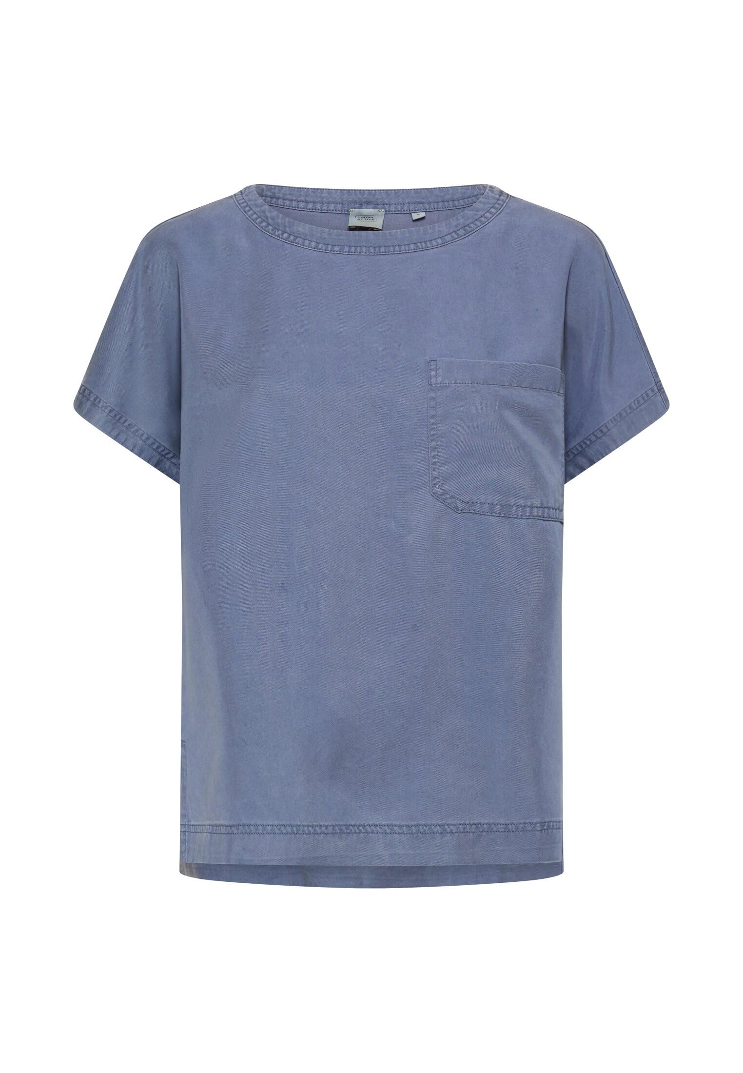 camel active Damen T-Shirt mit Brusttasche | atmungsaktives kurzarm Shirt mit Rundhalsausschnitt für Freizeit und Alltag