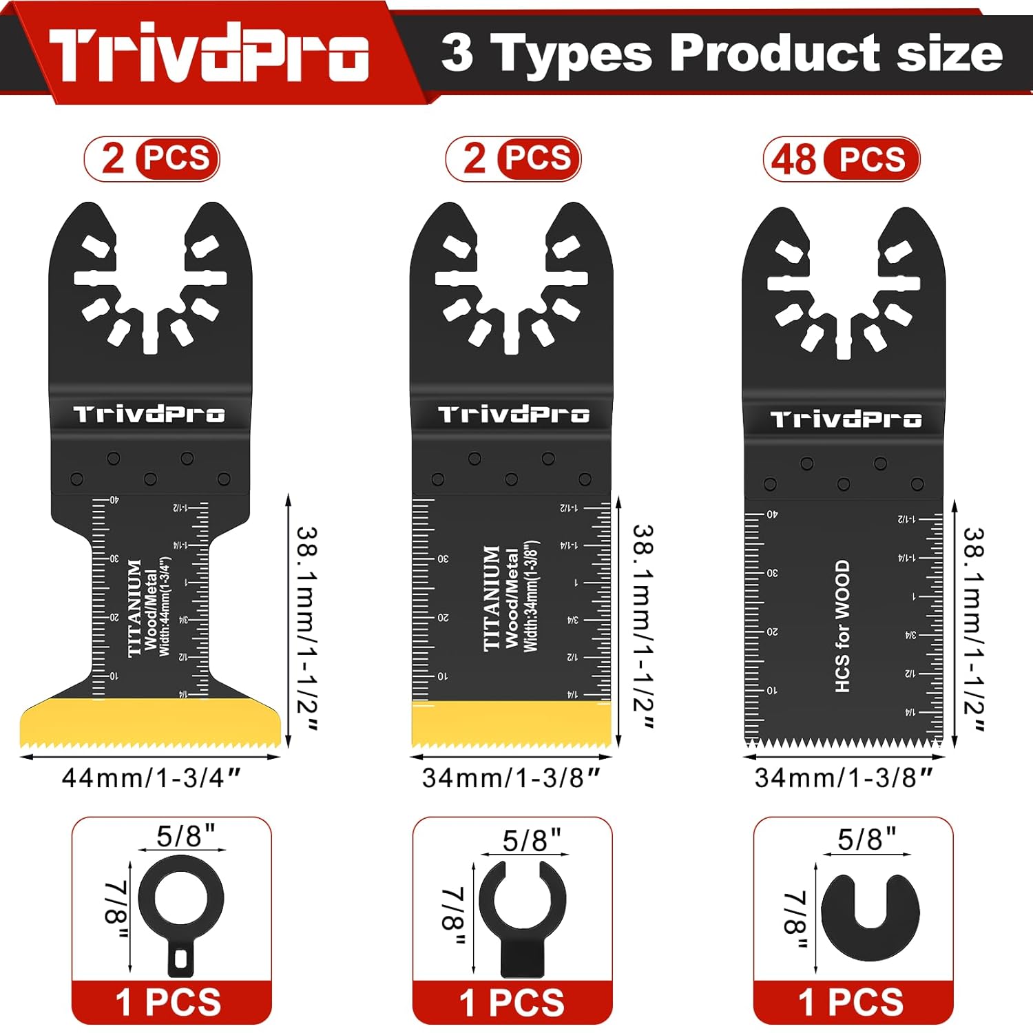 TrivdPro 52PCS Oscillating Saw Blades, Professional Universal Titanium Multitool Blades for Wood Plastics Metal, Quick Release Multi Tool Blades Kits Fit Dewalt Ryobi Milwaukee Rockwell Fein