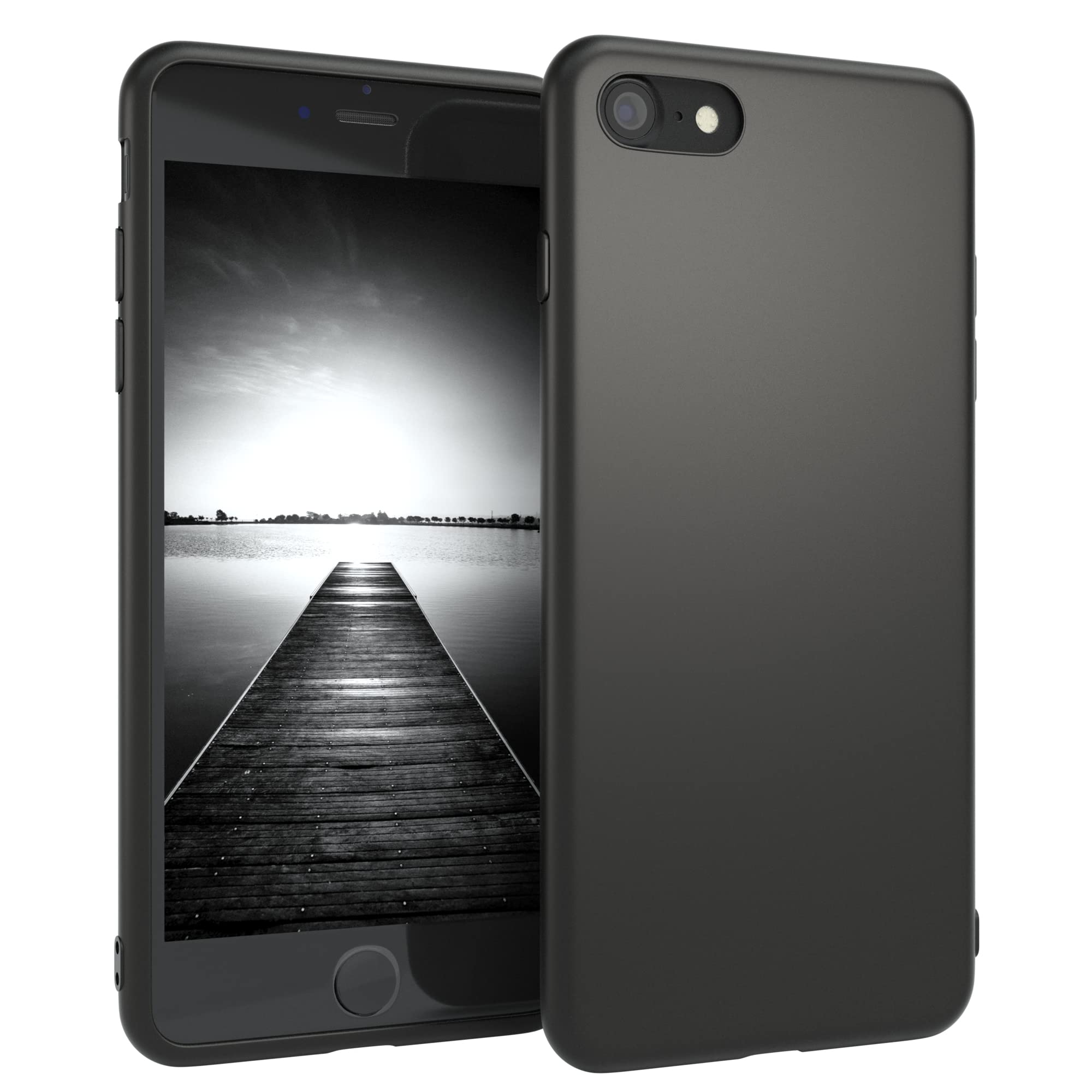 EAZY CASE Silikonhülle Silikon mit Kameraschutz – iPhone SE (2020/2022) / iPhone 8/7, Schwarz Matt, Ultra dünn