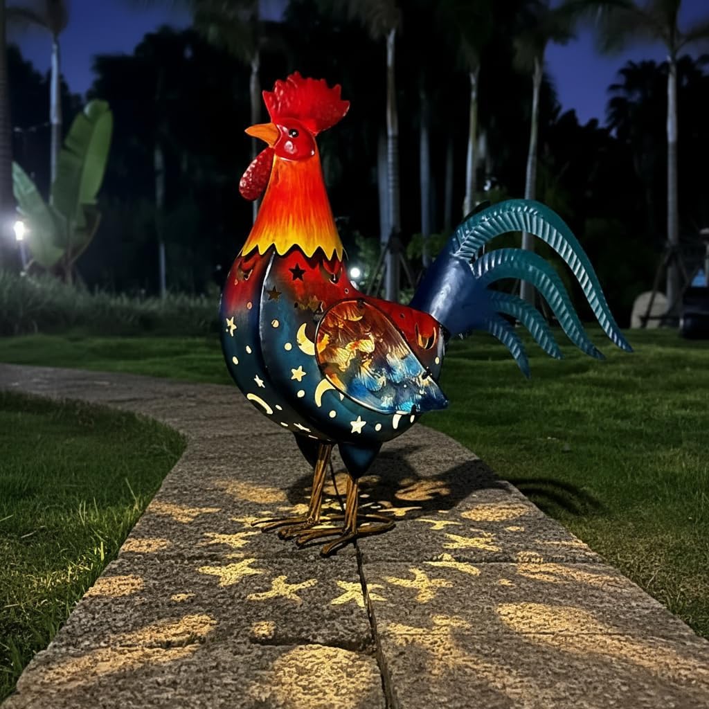 LIFFY Metal Rooster Yard Decor,18 Inch Solar Chicken Yard Decorations Outdoor,Garden Rooster Decor for Outside,Lawn Statues Decorative Ornaments for Home Patio Backyard Landscape
