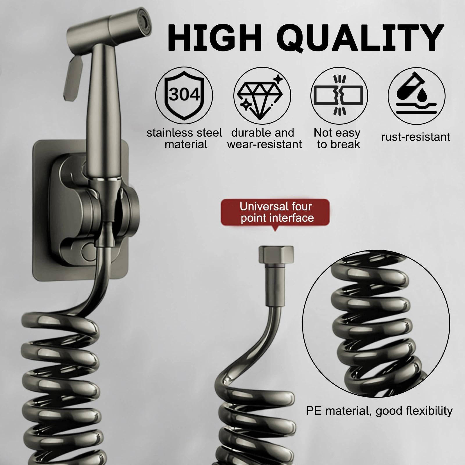 DEANKEJI 3 Metri PE Doccetta per Bidet-Set, Grigio Scuro Doccetta Bidet, Doccettaperbide con Tubo Flessibile, Doccetta-Bidets da Palmare, per Bagno, Cucina, Hotel
