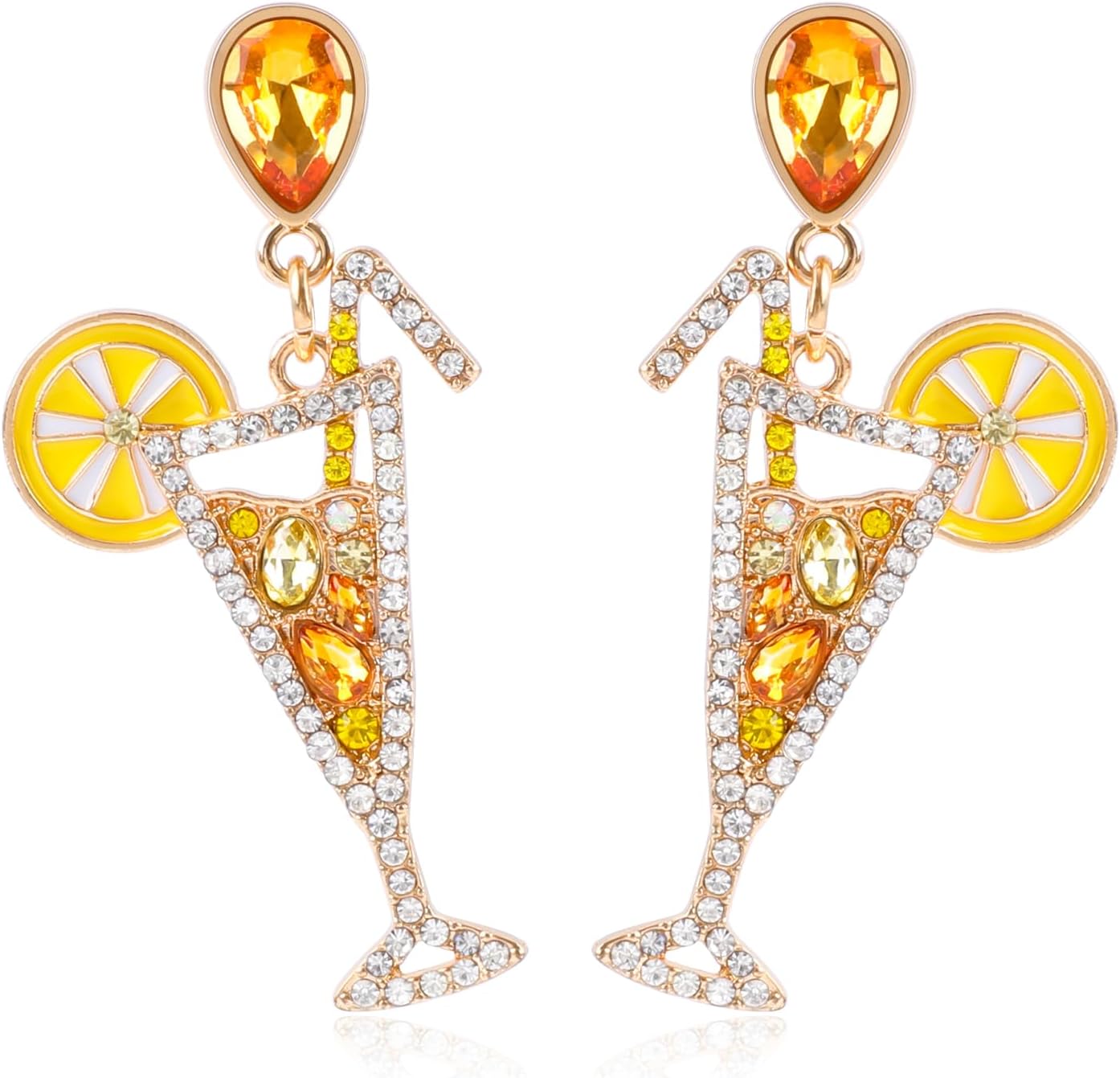 Fun Cocktail Earrings for Women Dangle Rhinestone Shining Crystal Lemon Drinking Champagne Martini Margarita Statement Earrings Post Earrings for Party Summer Beach Vacation Jewelry Gift for Her