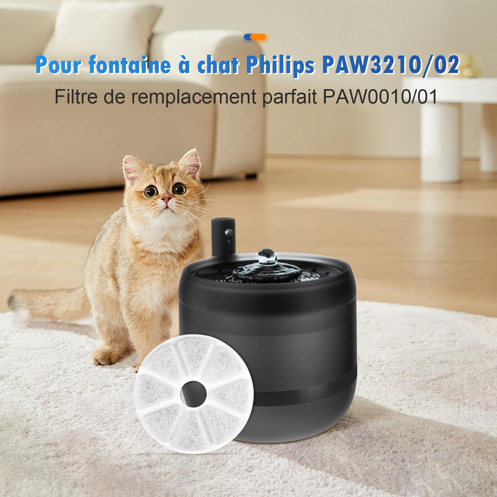 8 filtrów do fontanny dla kota Philips, seria zwierząt, PAW3210/02 fontanna dla kota, filtry wymienne z węglem aktywnym, potrójne systemy filtracji