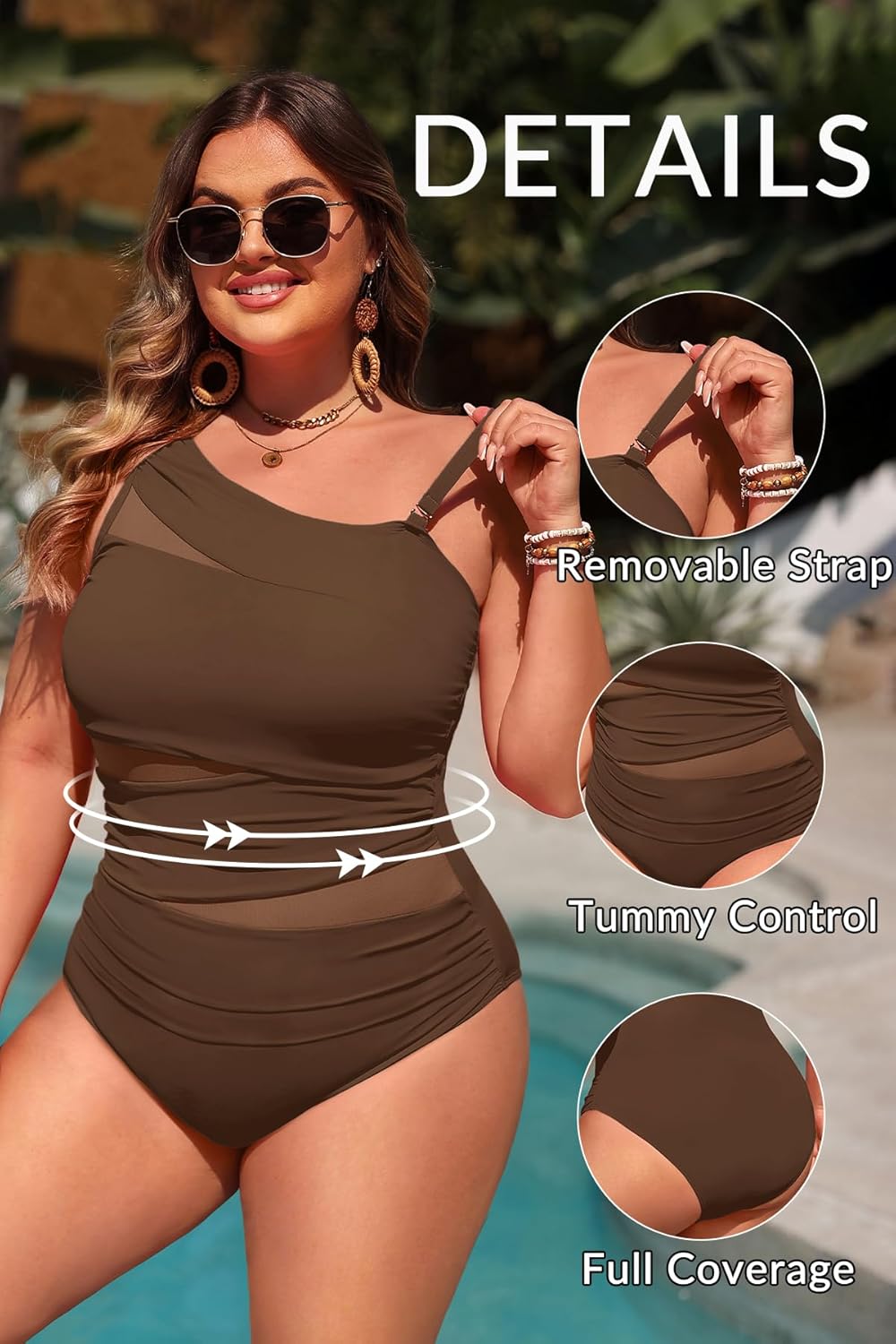 Aqua Eve Plus Size One Piece Swimsuit for Women Tummy Control Bathing Suits One Shoulder Swimwear - Image 4