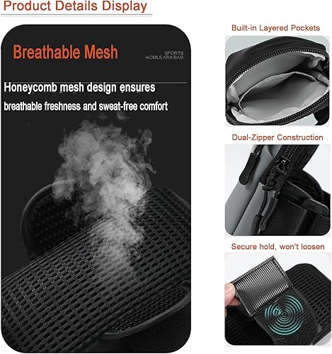 Miniatura 6 de Soporte de teléfono para correr brazalete para iPhone 16 15 14 13 Pro 12 11 Plus XS Max XR X Galaxy S25 S24 S23 Android hasta 6.7 pulgadas, unisex,