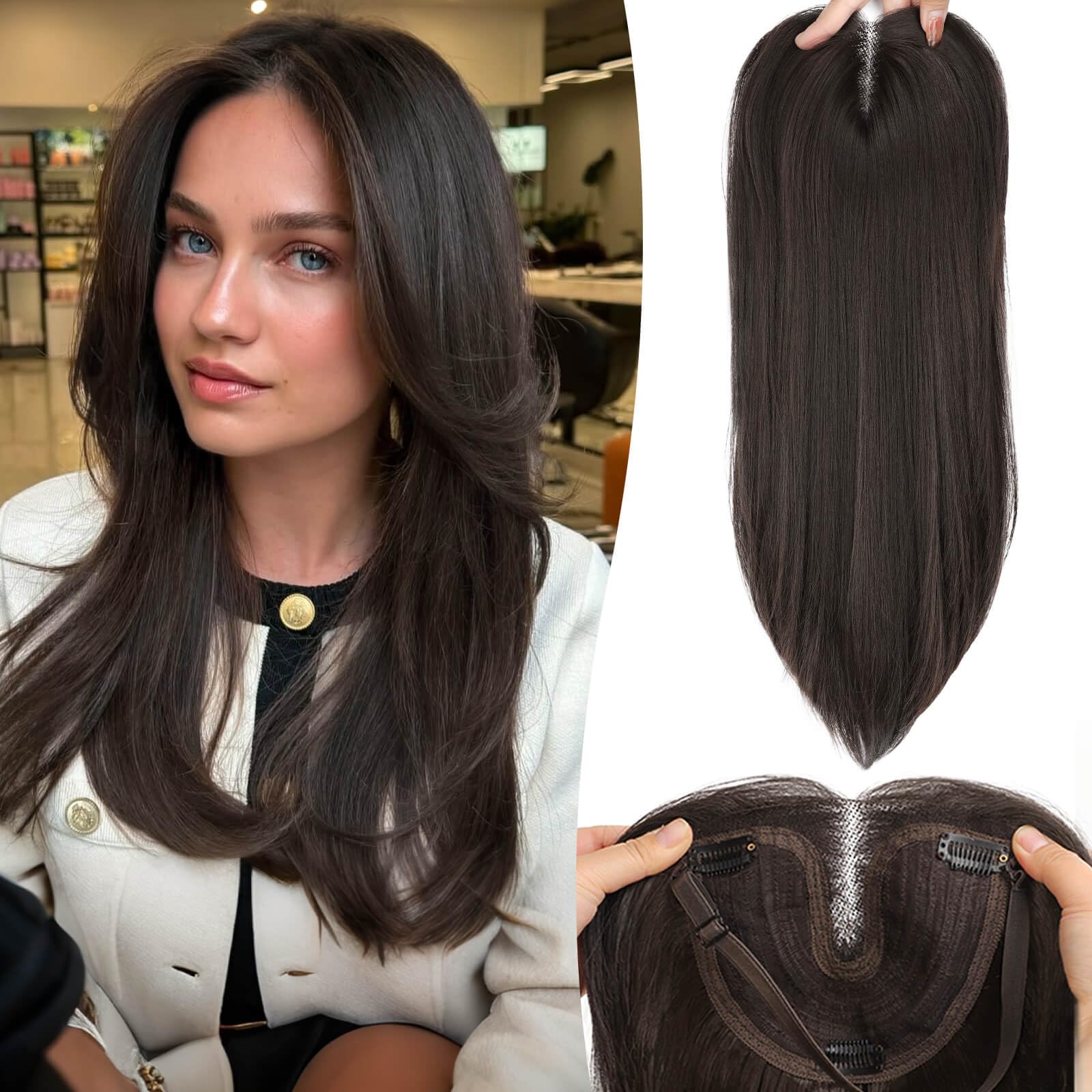 Photo 1 of **SHORT & THIN**** Eawwii Hair Toppers for Women, 5x6 Inch Large Base Clip In,18 Inch Brown