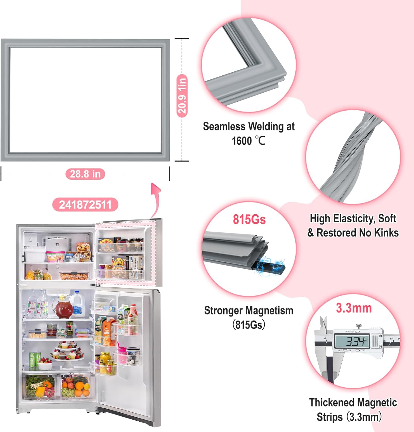 LXun Upgrade 242193211 241872511 Refrigerator Door Gasket Compatible with Frigidaire Freezer Door Gasket 240390705 240514611 LFHT2117NF4 Freezer Door Seal For Kenmore Crosley Refrigerator Door Seal