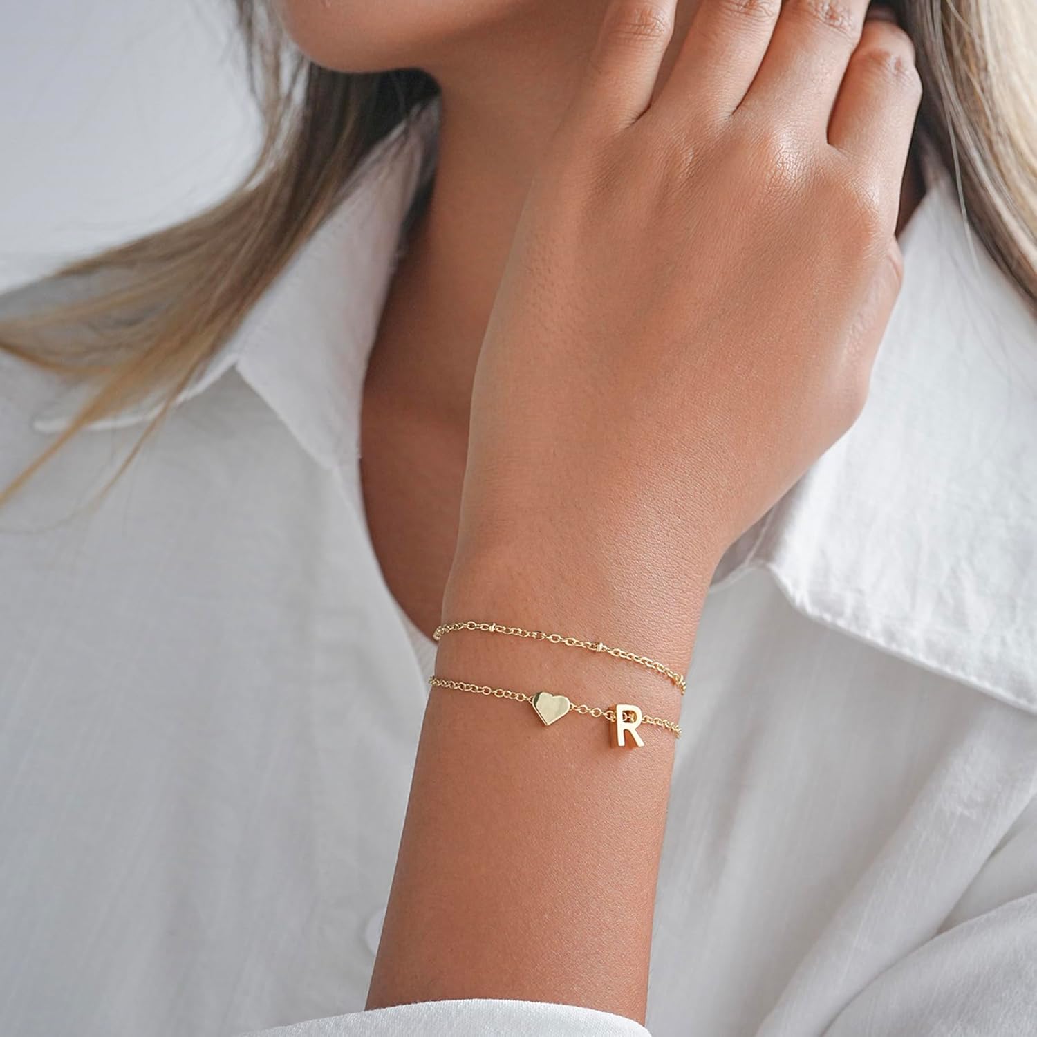 Valentines Day Gifts Gold Initial Bracelets for Women Trendy, Dainty Layered 14K Gold Plated Heart Letter Charm Bracelets, letter beads for name bracelets Jewelry Gifts - Image 5