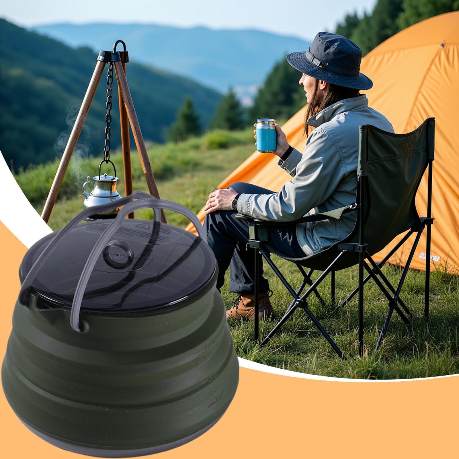 Pentola da campeggio in silicone, caffettiera pieghevole in silicone, grande capacità, resistente al calore, strumento leggero, ideale per escursioni, viaggi, cucina all'aperto