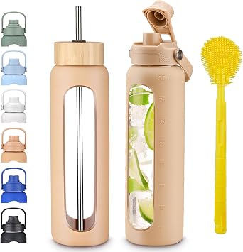 32 oz Borosilicate Glass Water Bottle, Leak-Proof, BPA Free