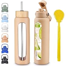 32 oz Borosilicate Glass Water Bottle, Leak-Proof, BPA Free