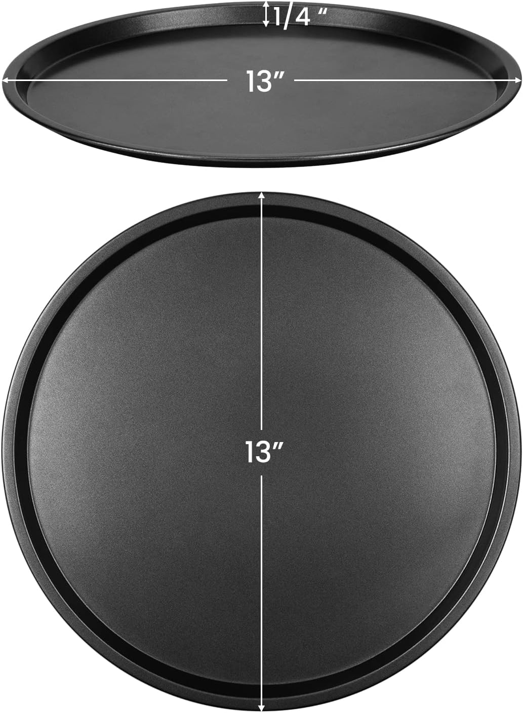 DecorRack 13 Inch Carbon Steel Pizza Pan, [Premium] Non-Stick Coating, Commercial Grade, Serving Tray, Heavy Duty Round Baking Tray for Oven Use (1 Pack)