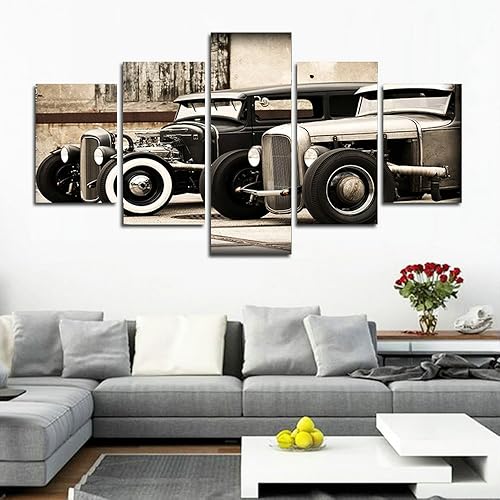 Miniatura 3 de Póster modular HD impreso en lienzo, marcos de pintura para sala de estar, arte de pared, 5 piezas de Hot Rod vintage, fotos de automóvil para