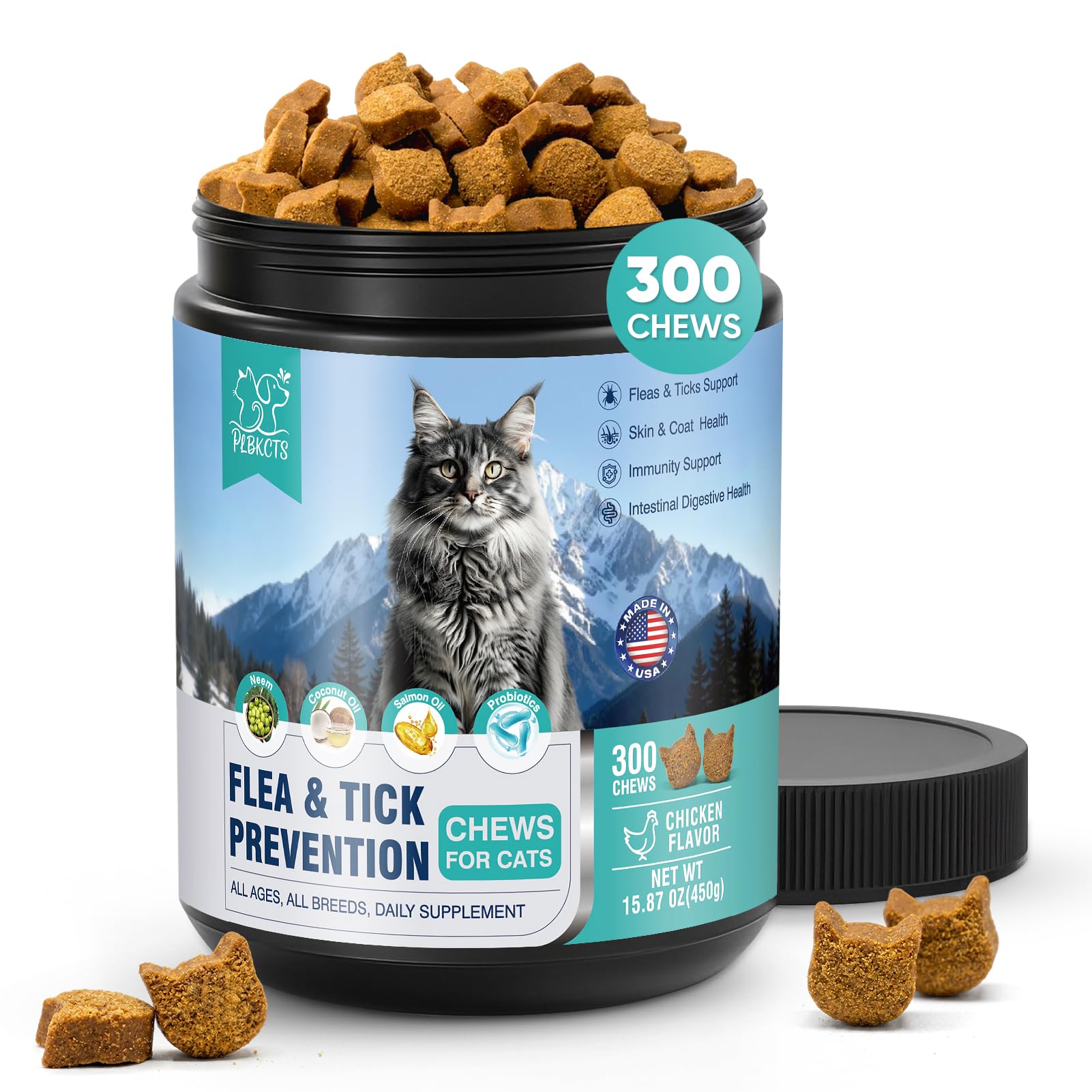 PLBKCTS Natural Flea Prevention Chewables for Cats
