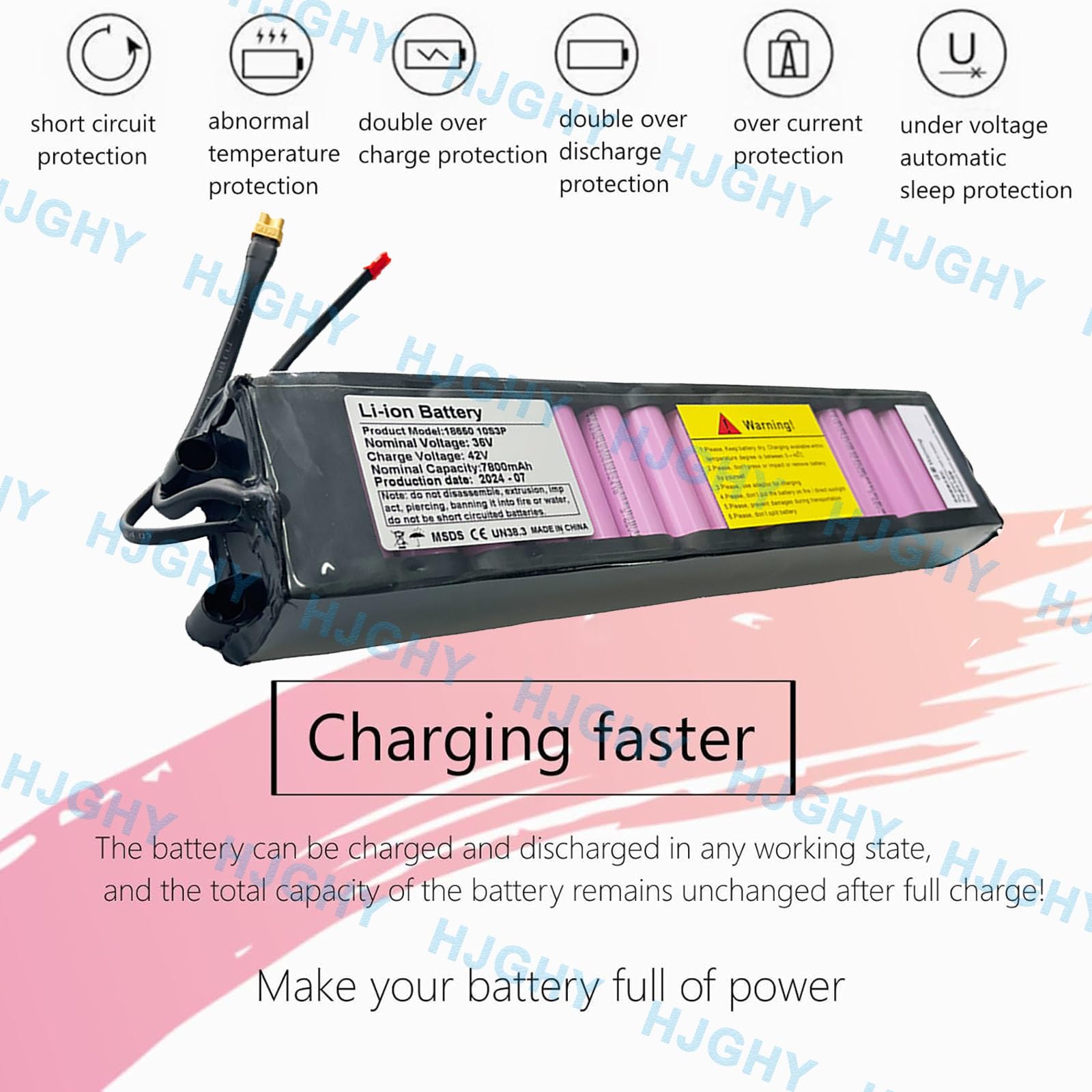 Batterie Lithium PVC 36 V 7,8 Ah pour Hoverboard, Batterie 7800 mAh pour Trottinette électrique avec connecteurs JST et XT30, Compatible avec Moteur 280 W du modèle M365.