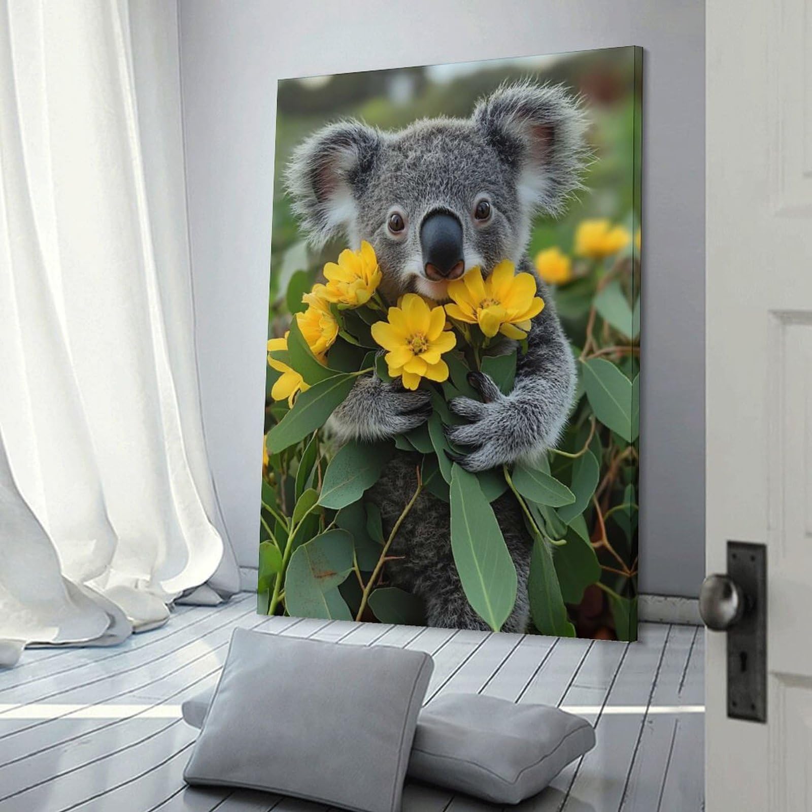 Junmoney Room Decor Wall Art Koala with Yellow Flowers, 12x18inch(30x45cm), for Living Room, Lounge Or Sitting Room, Canvas Styling for A Polished Room Look