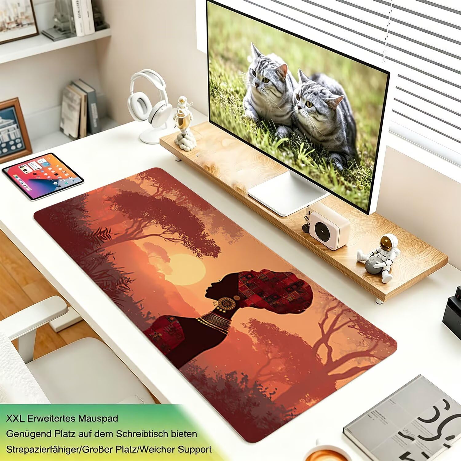Tappetino Mouse Gaming XXL, Mousepad 1200x600x4mm Africa donna 0x0-139 | Tappetino Scrivania con Base in Gomma Antiscivolo Bordi Cuciti per Computer, PC, Migliora la Precisione e la Velocità