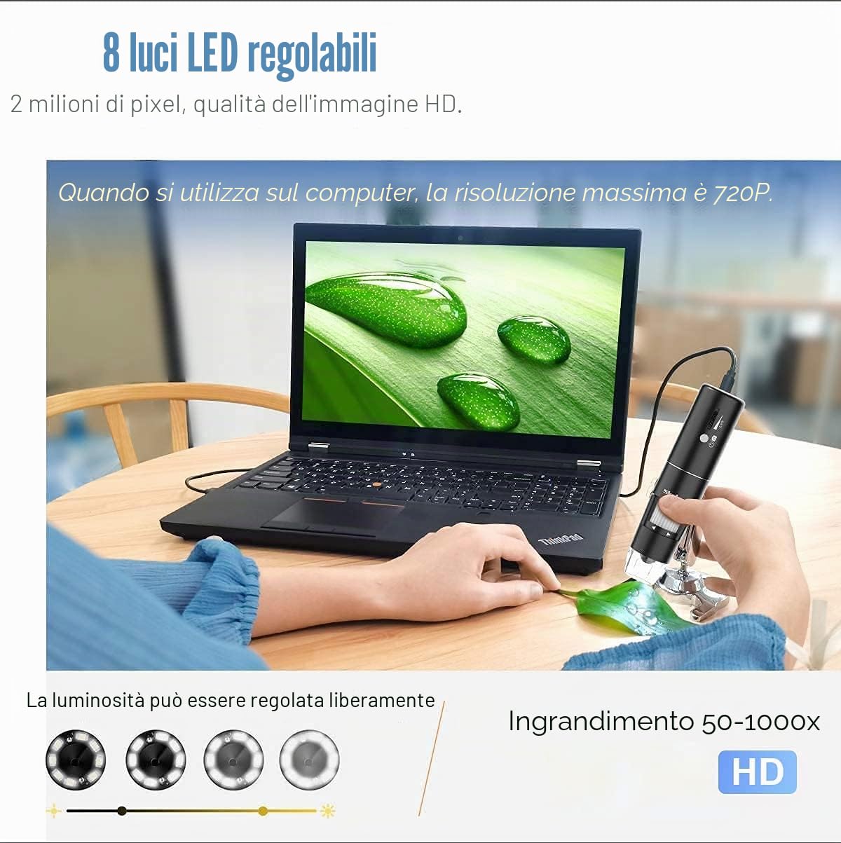 SKYBASIC Microscopio Digitale WiFi, Handy-Microscopio Digitale Portatile con 8 LED Mini Videocamera Compatibile per Android/iOS/Windows/Mac, Ingrandimento da 50X a 1000X 1080P