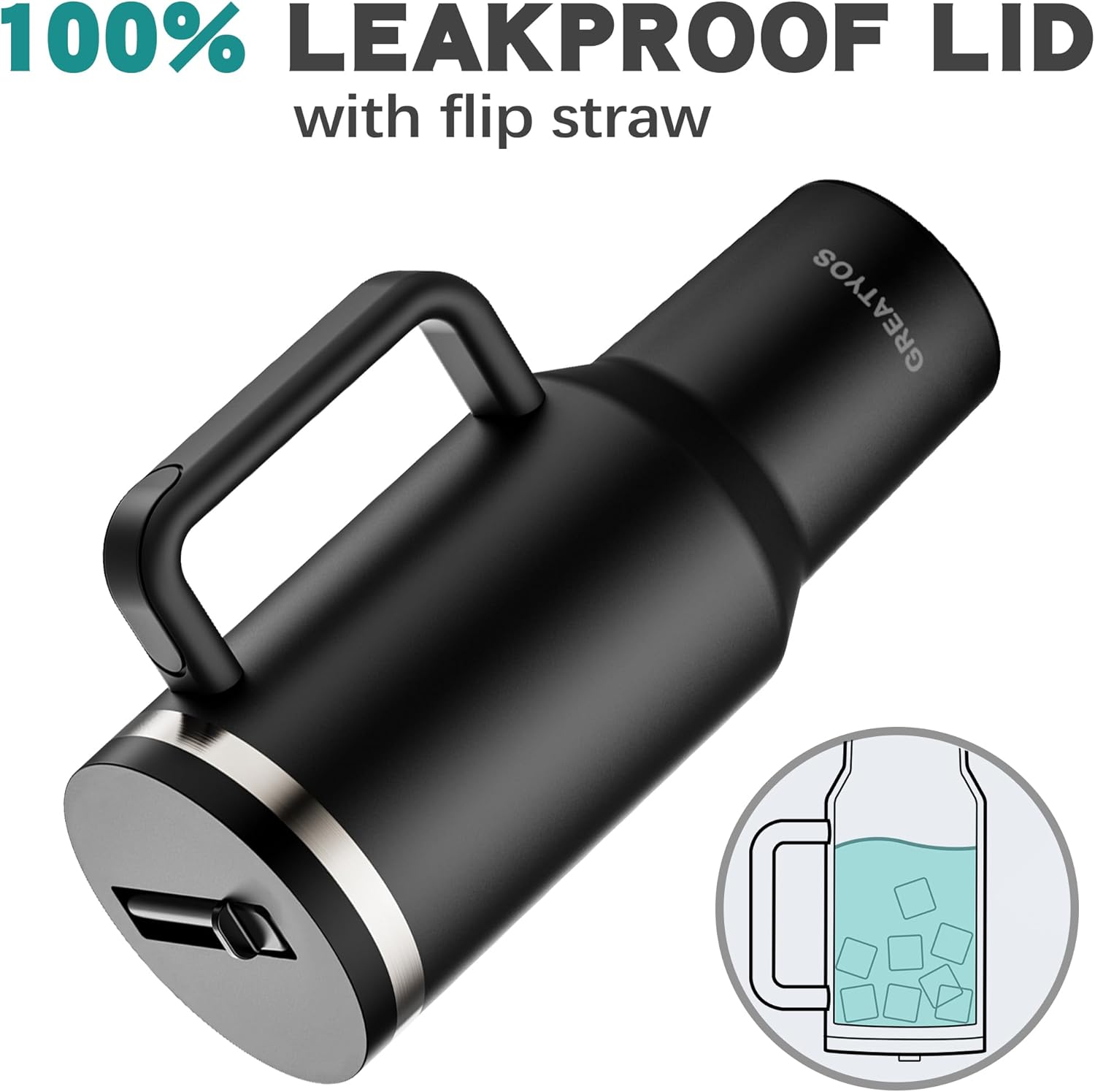 40 oz Tumbler with Handle and Flip Straw Lid - Upgraded Insulated Traveler Tumblers with Lids Straws Vacuum Leak Proof Stainless Steel 40oz Cup Mug Gifts for Men Women Him Her (Black) - Image 3