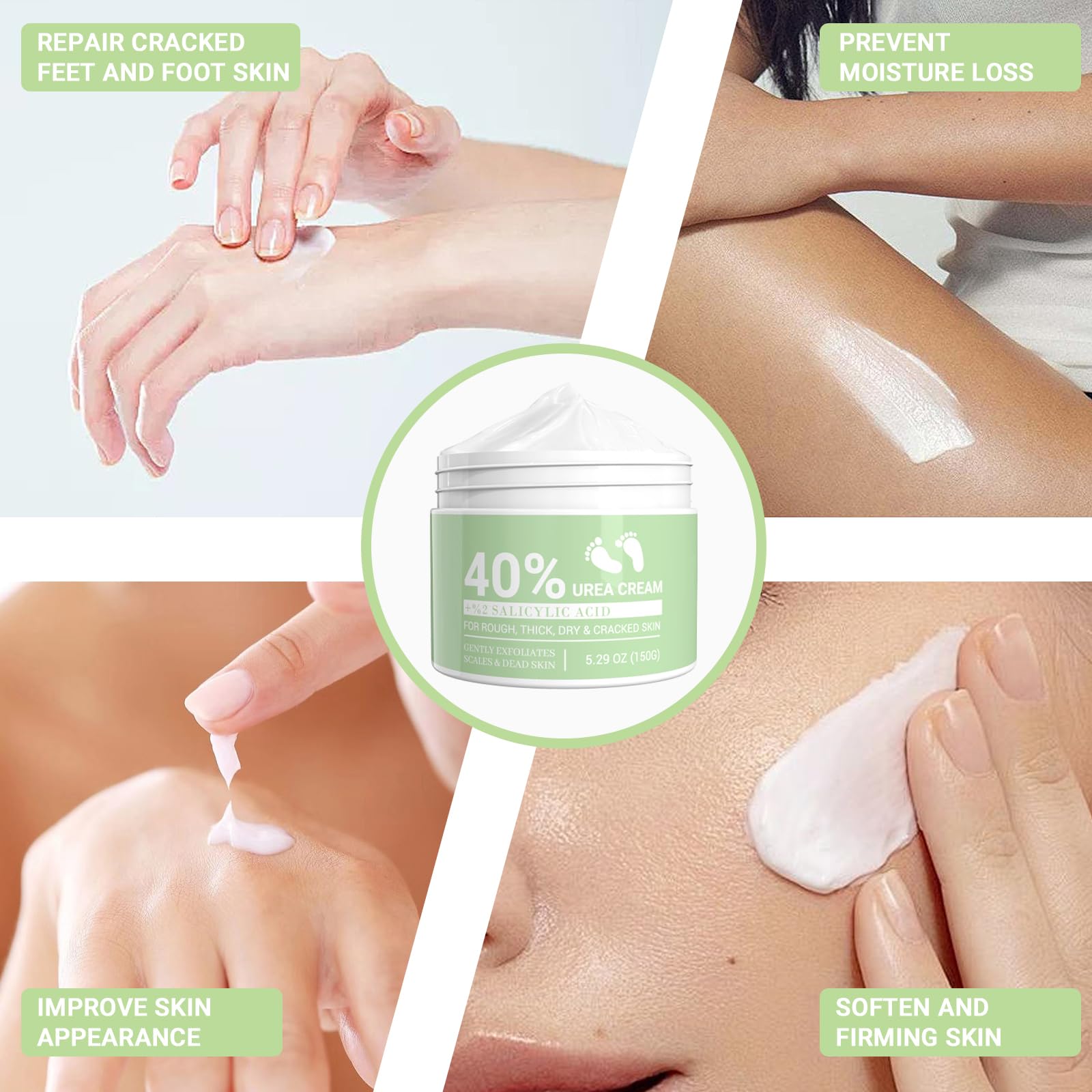 Crema Urea al 40%, Crema Piedi Secchi Sscrepolati, con Acido Ssalicilico al 2% e Aloe Vera per Un'idratazione Profonda, per Piedi, Mani, Talloni, Gomiti, Unghie e Ginocchia
