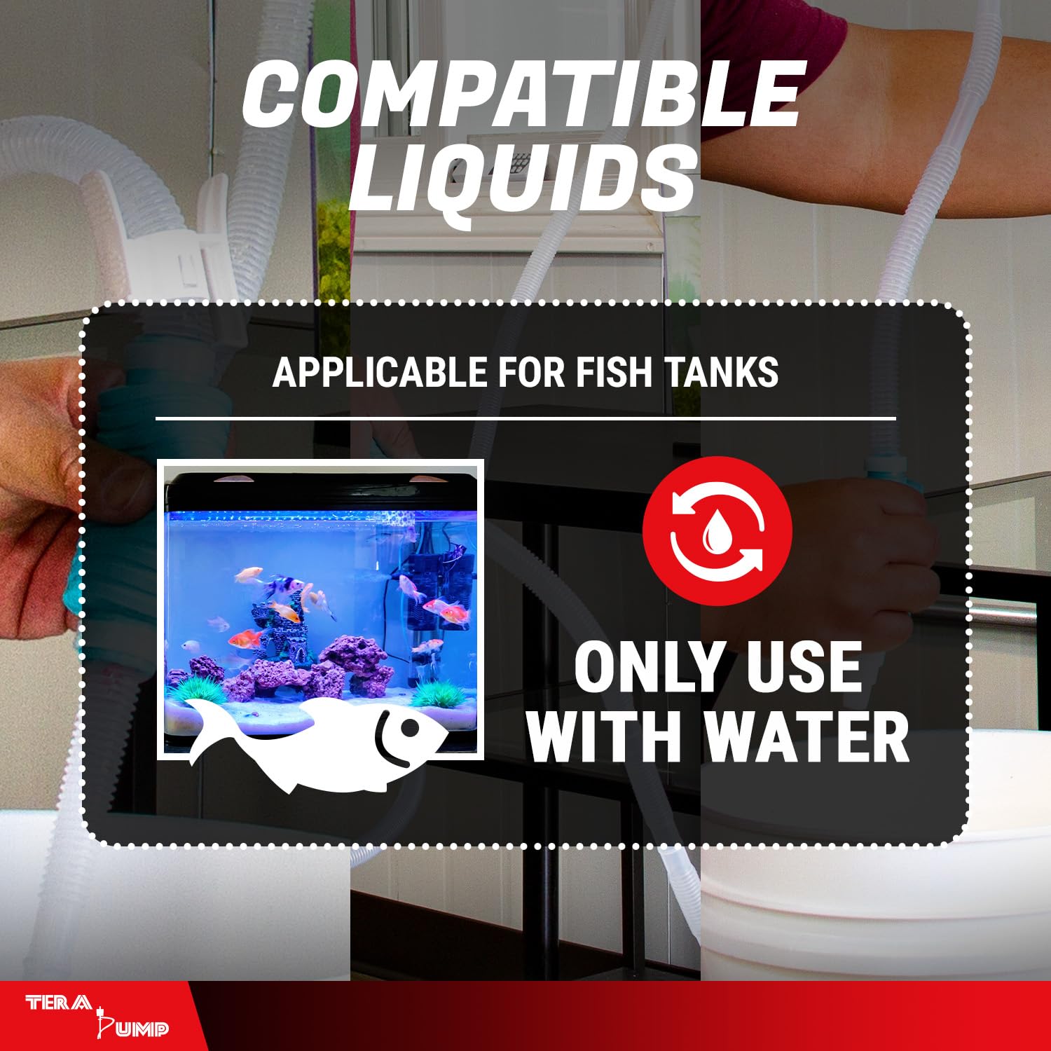 TERA PUMP Pompe à siphon d'aquarium 3 en 1 pour aspirateur de gravier Nano, standard et grand, changeur d'eau manuel avec filtre à gravier et long tuyau