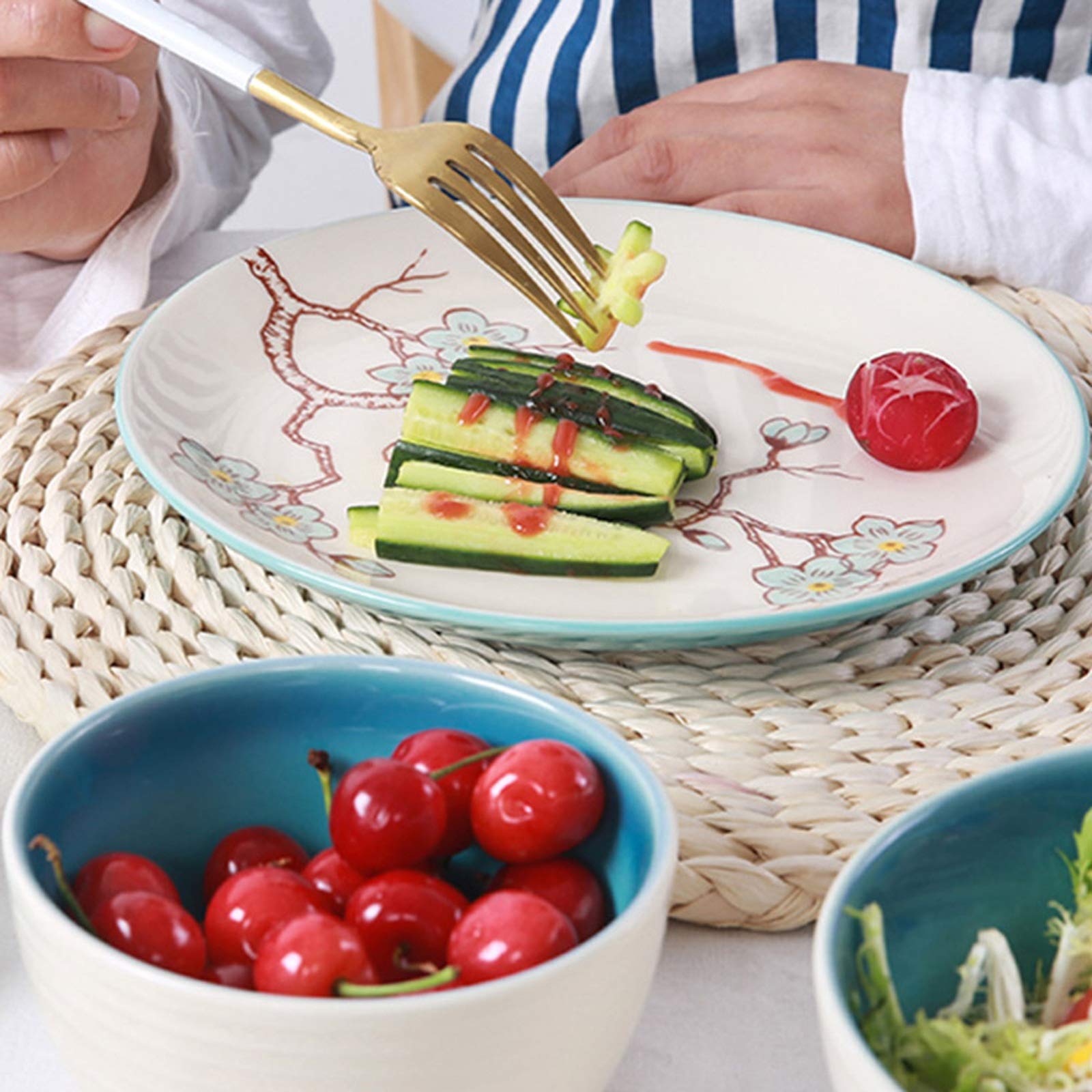Talerz do jadalni 28-częściowy zestaw naczyń kuchennych Zestawy naczyń ceramicznych do użytku domowego Kreatywne naczynia ze wzorem śliwki Zestawy naczyń obiadowych, serwis na 6 domowych talerzy