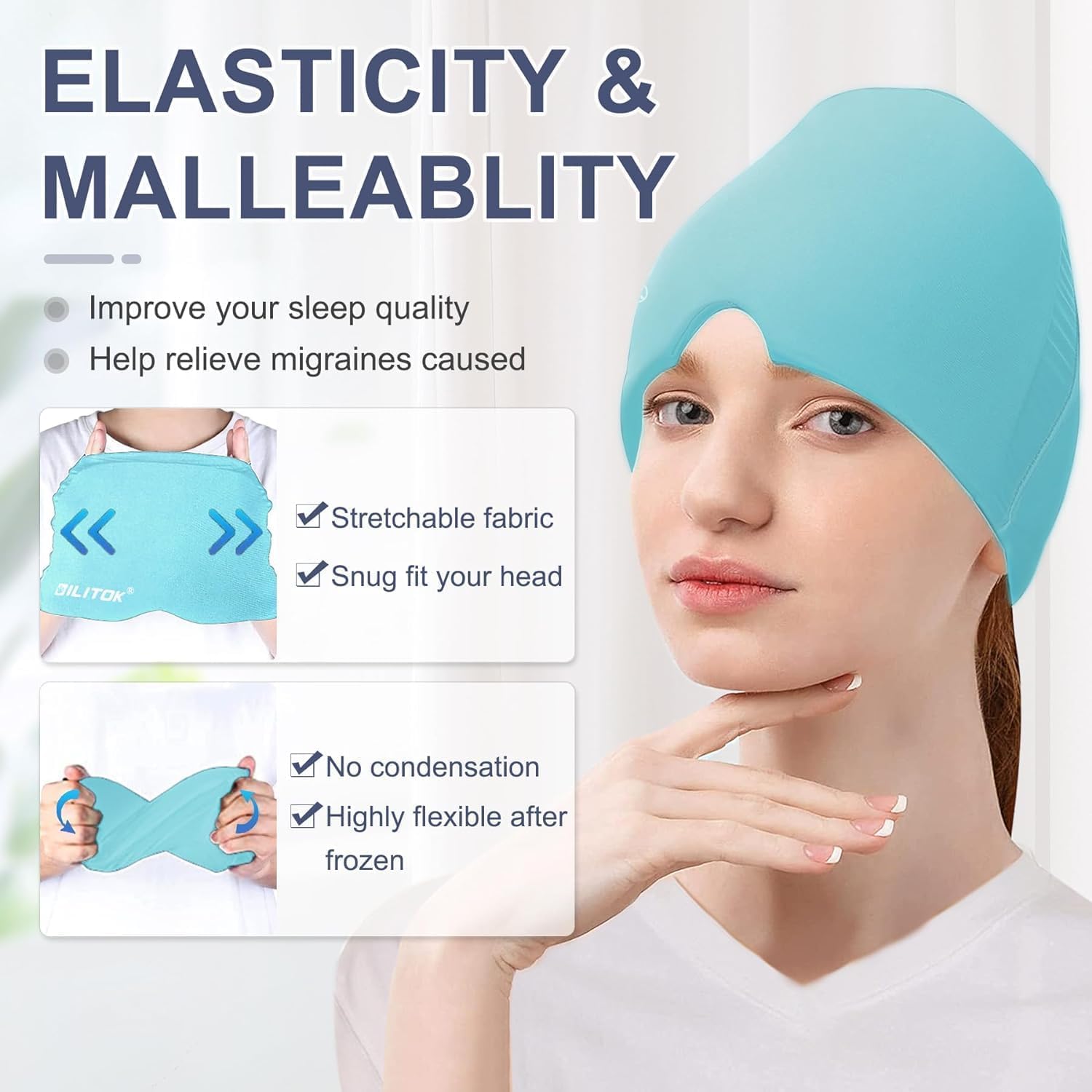 Blase Hot & Cold Therapy Headache Cap for Migraine, Sinus & Tension Relief | Thermax Gel Ice Head Wrap for Instant Comfort & Relaxation – Reusable Migraine Cap for Men & Women,Multicolor — Amazon image 6