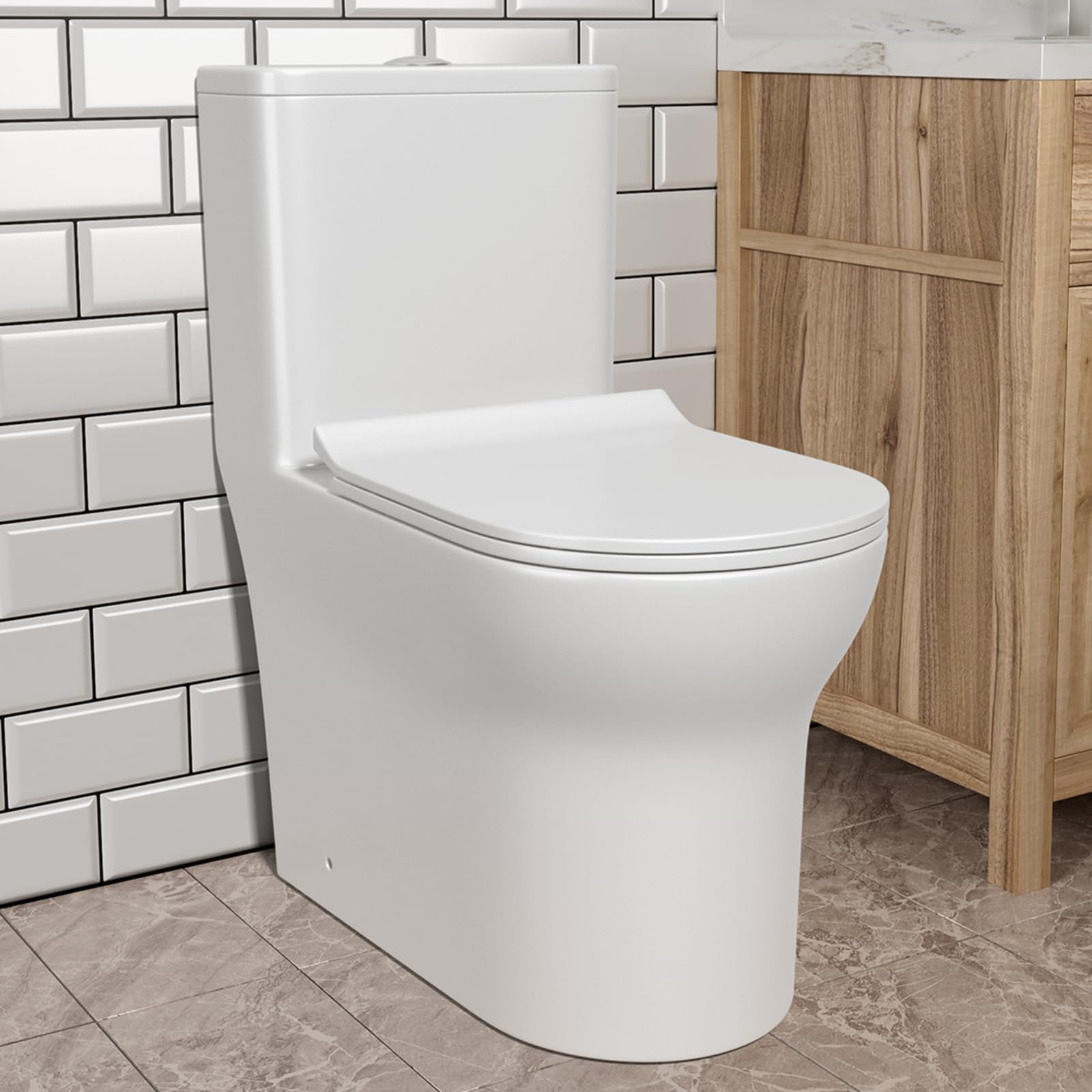 GIVINGTREE Dual Flush Elongated Standard One Piece Toilet with Comfortable Seat Height, Powerful & Quiet Dual Flush Modern Toilet, 12'' Rough-In, Glossy White-6618