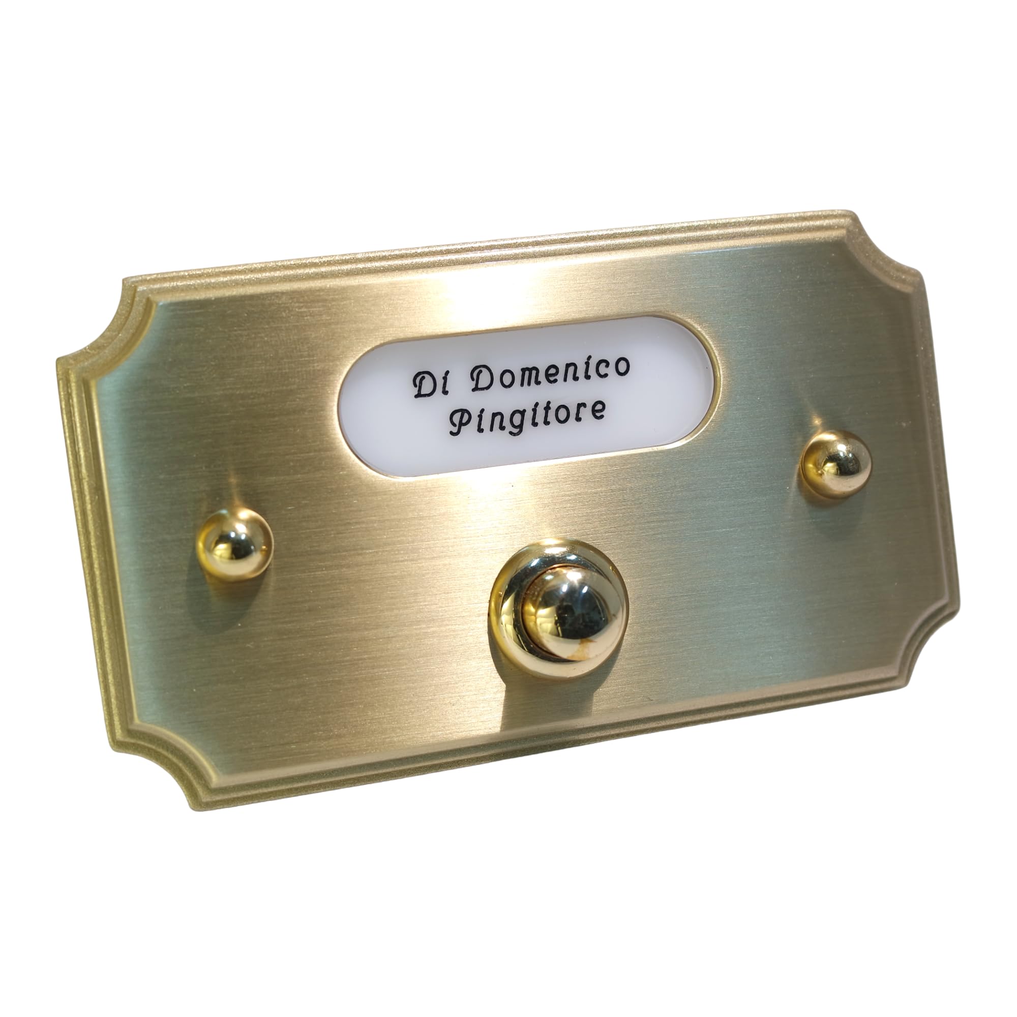Neroni Mameli Campanello in Ottone Satinato per Esterno abitazione - Porta Ingresso Casa, con Pulsante Elettrico - Modello Tiberio - Made in Italy