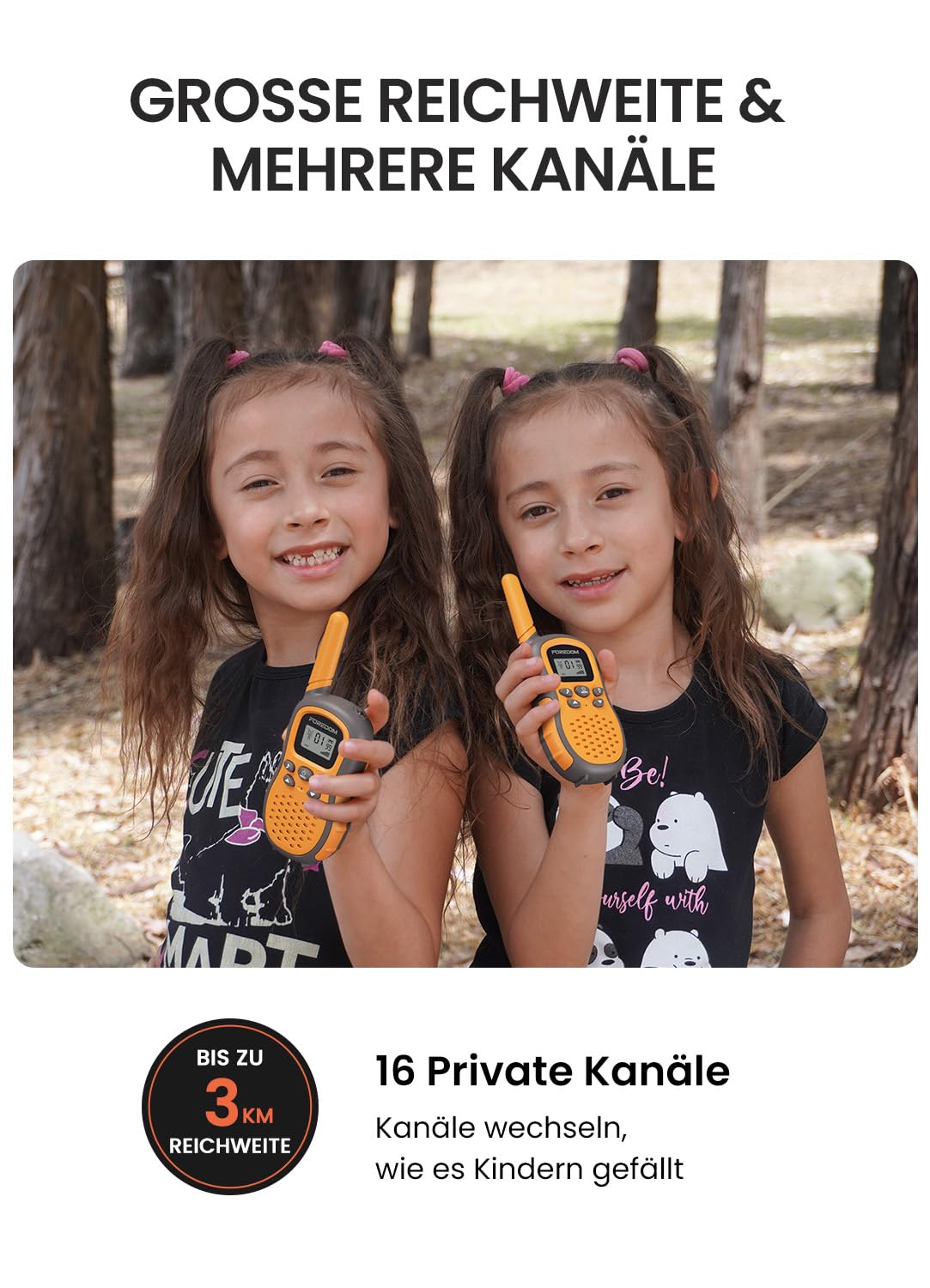 FOREDOM Walkie Talkies für Kinder Walkie Talkies Funkgeräte Set Spielzeug für Jungen & Mädchen 3-12 Jahre, Umhängeband, Geschenke Outdoor-Abenteuer – 2er Set