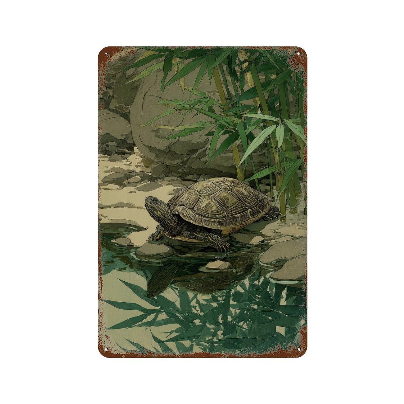 xiaoxiaoshen Turtle. Japanese Woodblock Nature Illustration Wall Decor Art Metal Tin Poster Modern Home Decor Art Home Bar Shop Decorations Vintage Sign 30x20cm