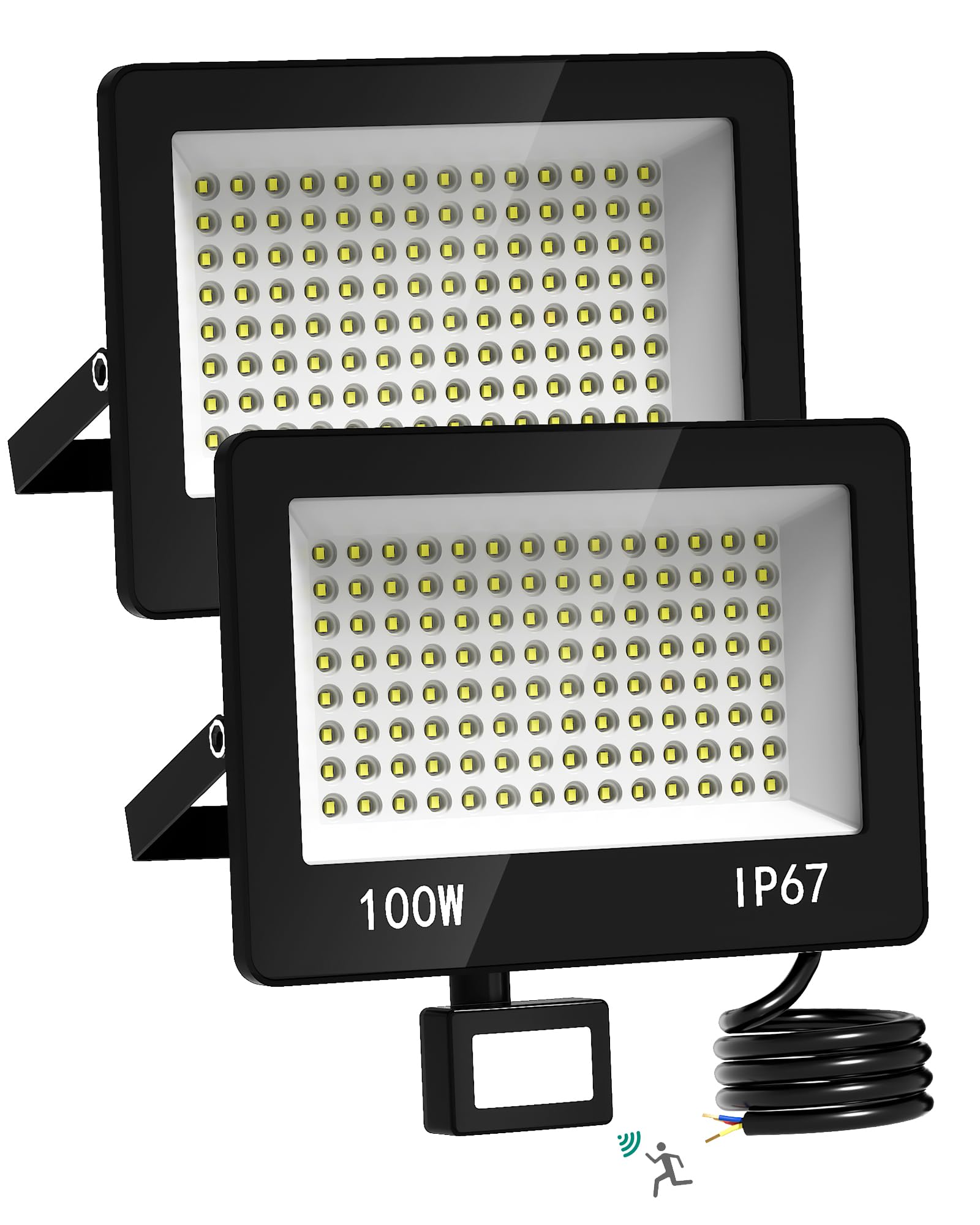 LED Strahler Mit Bewegungsmelder Außen 2 Stücke, 100W 10000LM LED Scheinwerfer 220-240V, 6500K Kaltweiß Aussenstrahler Fluter, IP67 Wasserdicht Außenlampe für Garage Einfahrt Garten Hof