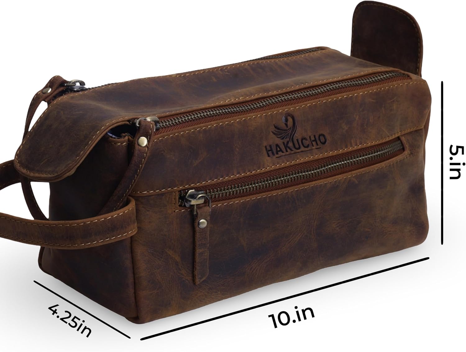 Walton Buffalo Leather Toiletry Bag for Travel, Tan Brown