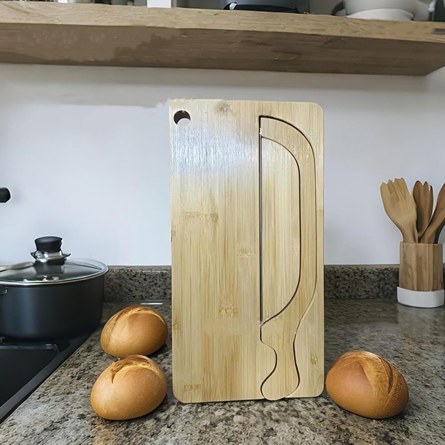 Kitchen Bread Slicer - Stainless Portable Wood Tray for Bow-Shaped Slicing with Ergonomic Design | Durable Wood Material with Ambidextrous Use for Home Kitchen Restaurant Apartment Breakfast Bagels