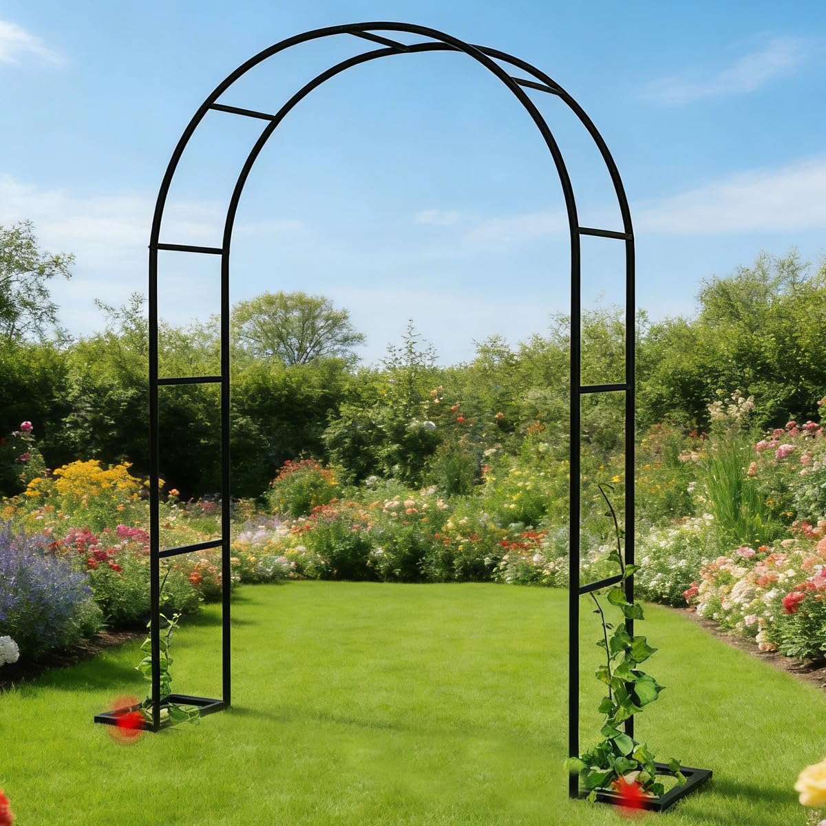 Arco da giardino in metallo resistente, 2,2 m, robusto telaio in acciaio per piante rampicanti, rose, verdure, patio esterno, prato, arco nuziale