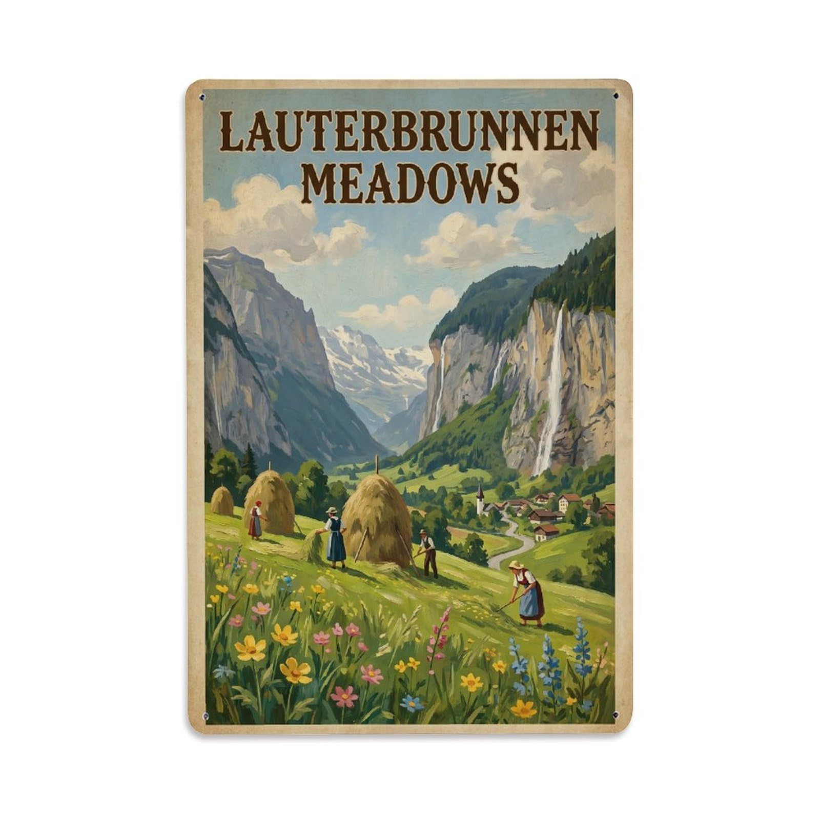 Gead 8X12inch Style Vintage Travel Switzerland Valley Meadows Metal Tin Sign