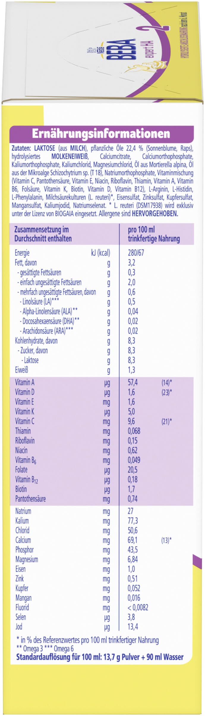 BEBA expert HA 2 - Folgemilch nach dem 6. Monat, Hydrolysierte Anschlussnahrung, Patentierets Produkt, Nur Laktose, Ohne Palmöl, Ohne Fischöl, Babynahrung, Baby-Milchpulver, 6er Pack (6 x 550g)