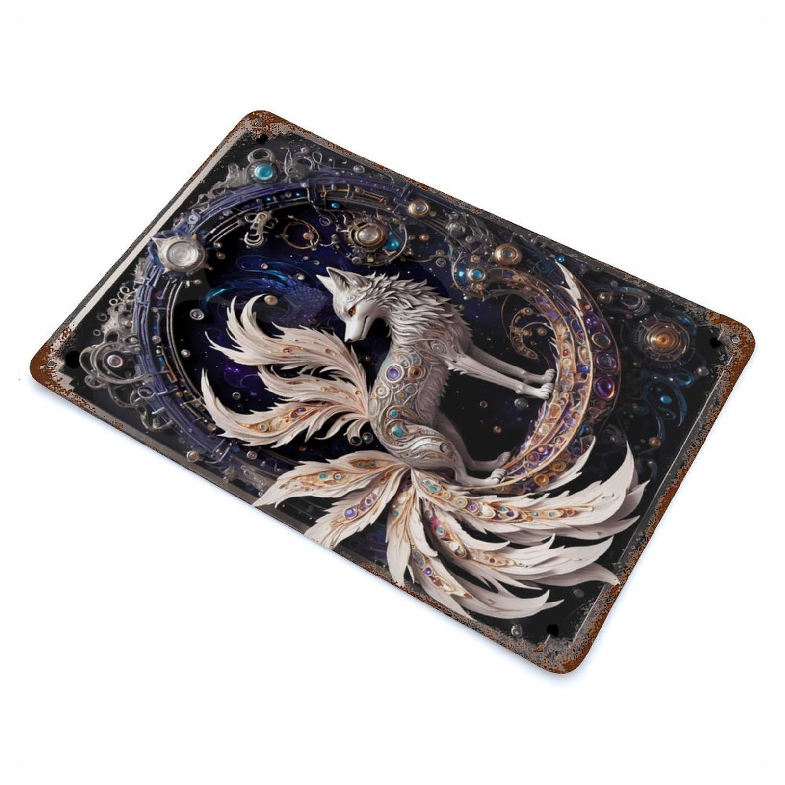 Rust Effect Nine Tailed Fox Vintage Rust Metal Sign 11.8"x7.9", Classic Wall Plaque for Shed, Workshop And Garage Wall Decor